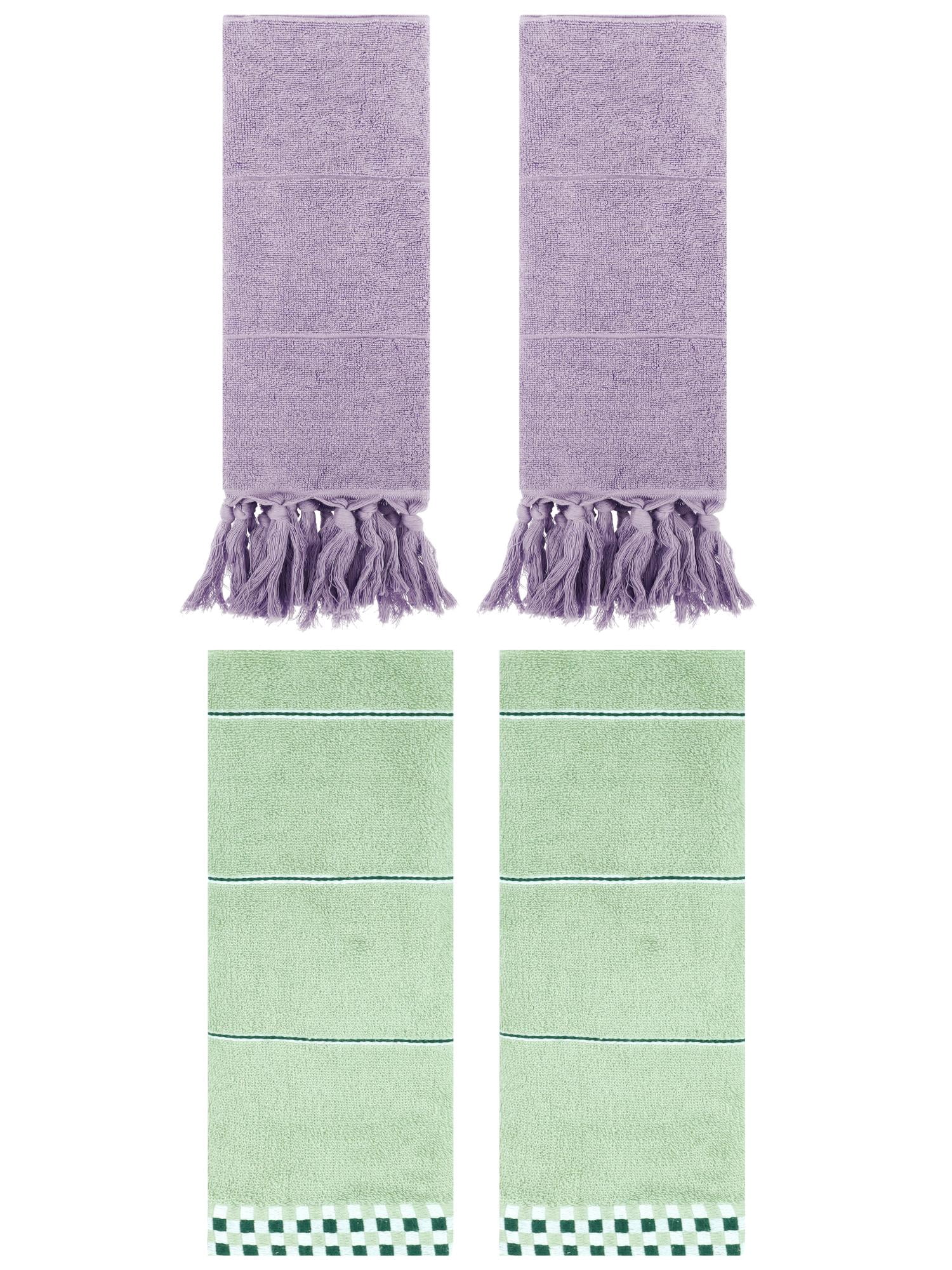 Unique Bargains 4 Pcs Bathroom Hand Towels 14" x 30" Purple/Light Green