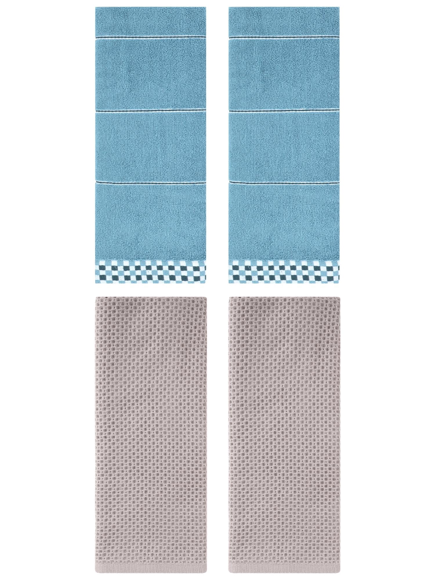 Unique Bargains 4 Pcs Bathroom Hand Towels Camel/Blue 13" x 30"/14" x 30"