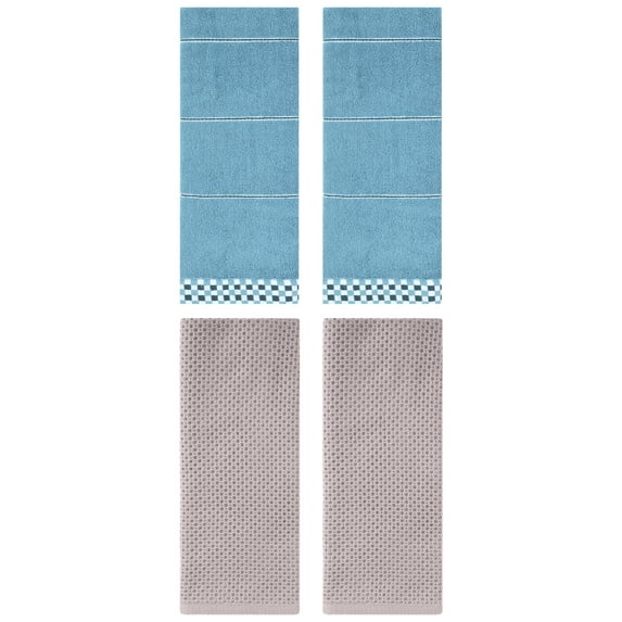 Unique Bargains 4 Pcs Bathroom Hand Towels Camel/Blue 13" x 30"/14" x 30"