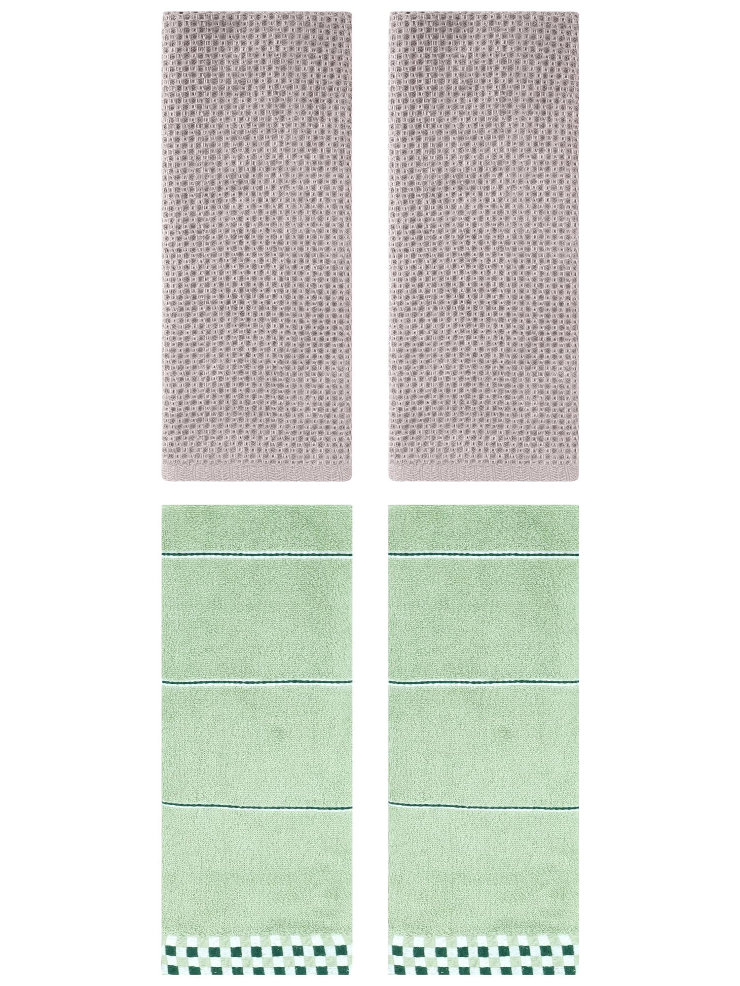 Unique Bargains 4 Pcs Bathroom Hand Towels Camel/Light Green 13" x 30"/14" x 30"