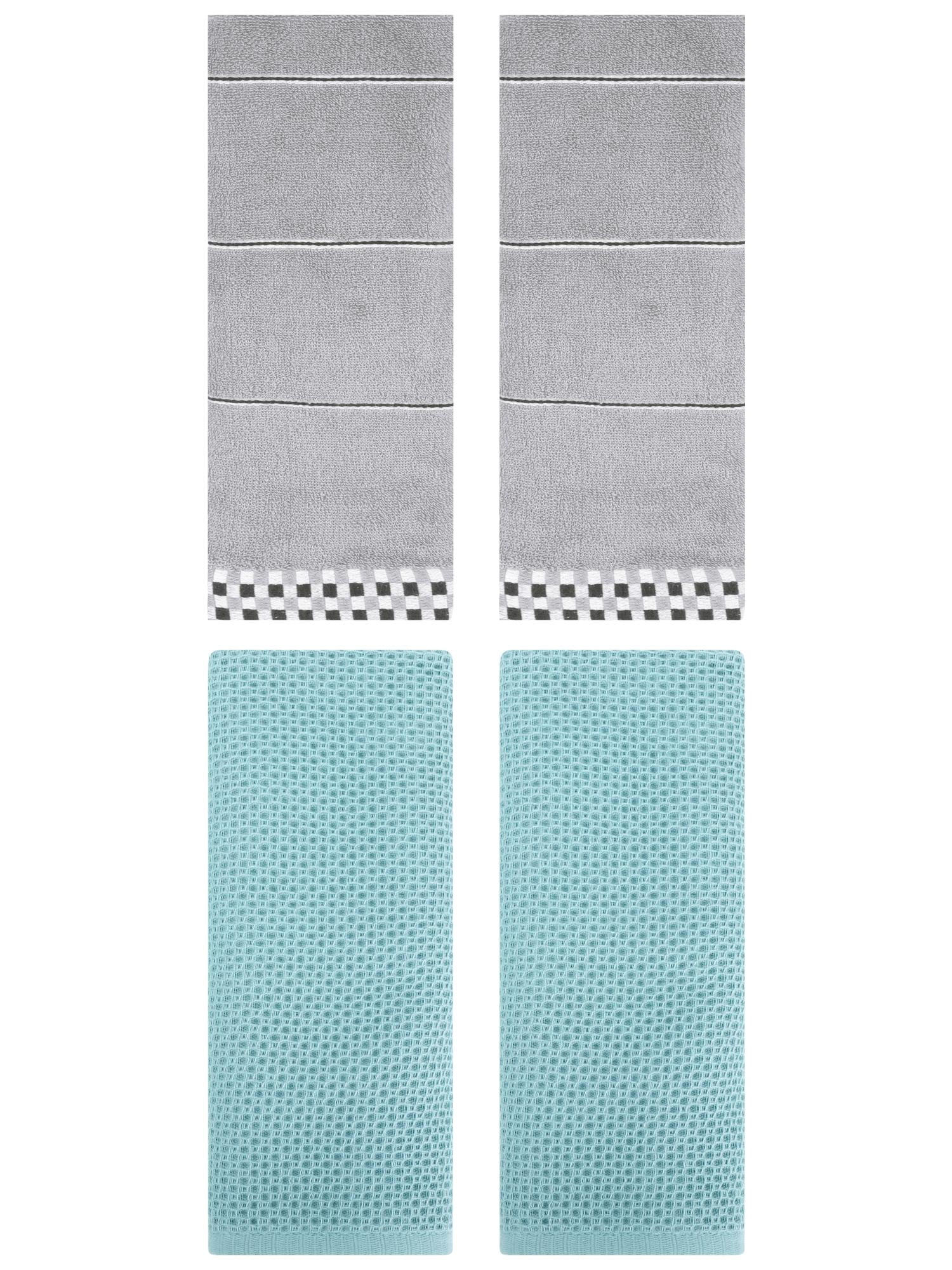 Unique Bargains 4 Pcs Bathroom Hand Towels Light Blue/Grey 13" x 30"/14" x 30"