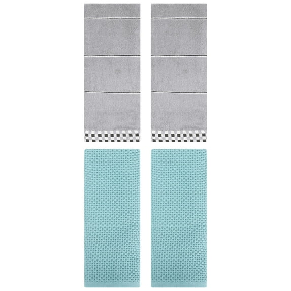 Unique Bargains 4 Pcs Bathroom Hand Towels Light Blue/Grey 13" x 30"/14" x 30"