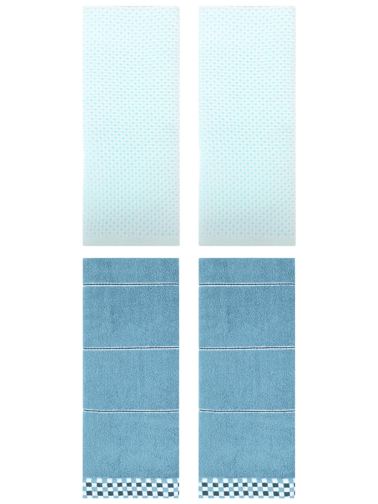Unique Bargains 4 Pcs Bathroom Hand Towels Light Cyan/Blue 13" x 30"/14" x 30"