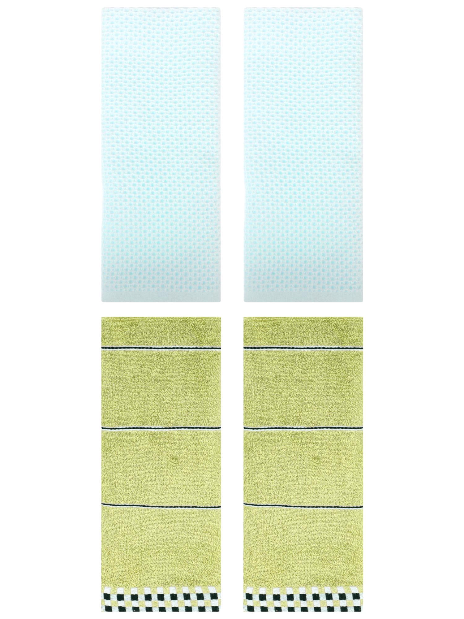Unique Bargains 4 Pcs Bathroom Hand Towels Light Cyan/Green 13" x 30"/14" x 30"