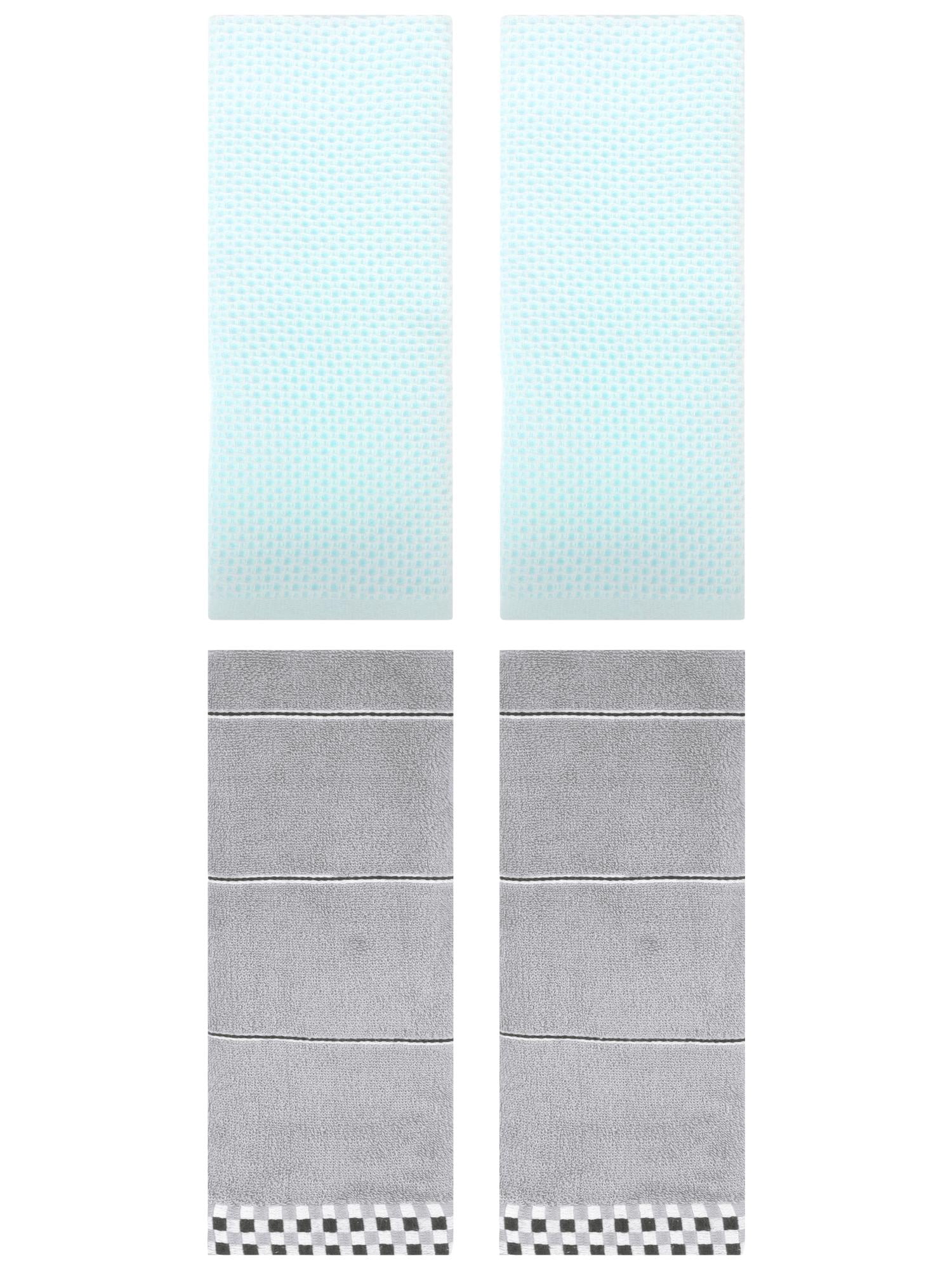 Unique Bargains 4 Pcs Bathroom Hand Towels Light Cyan/Grey 13" x 30"/14" x 30"