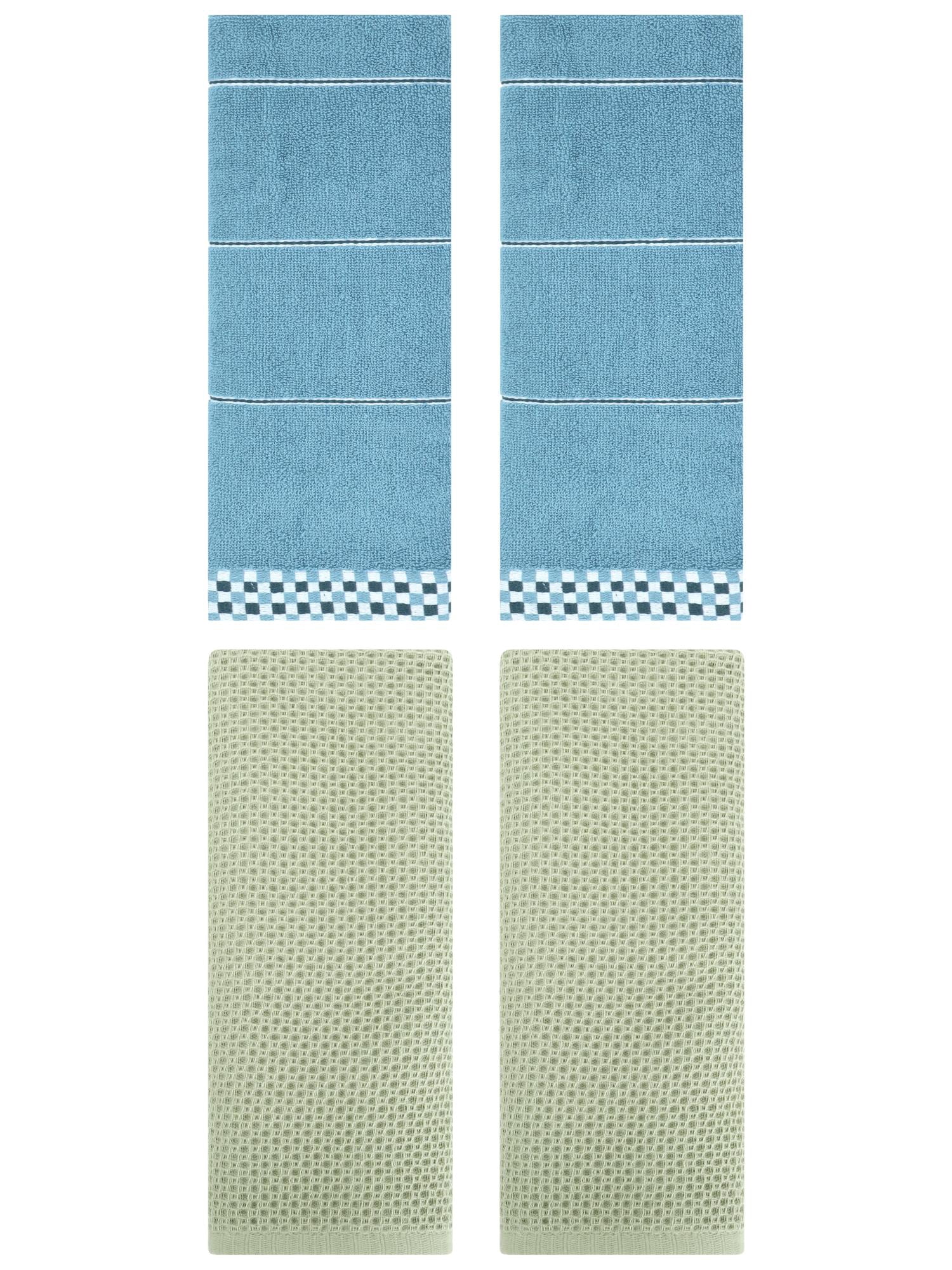 Unique Bargains 4 Pcs Bathroom Hand Towels Light Green/Blue 13" x 30"/14" x 30"