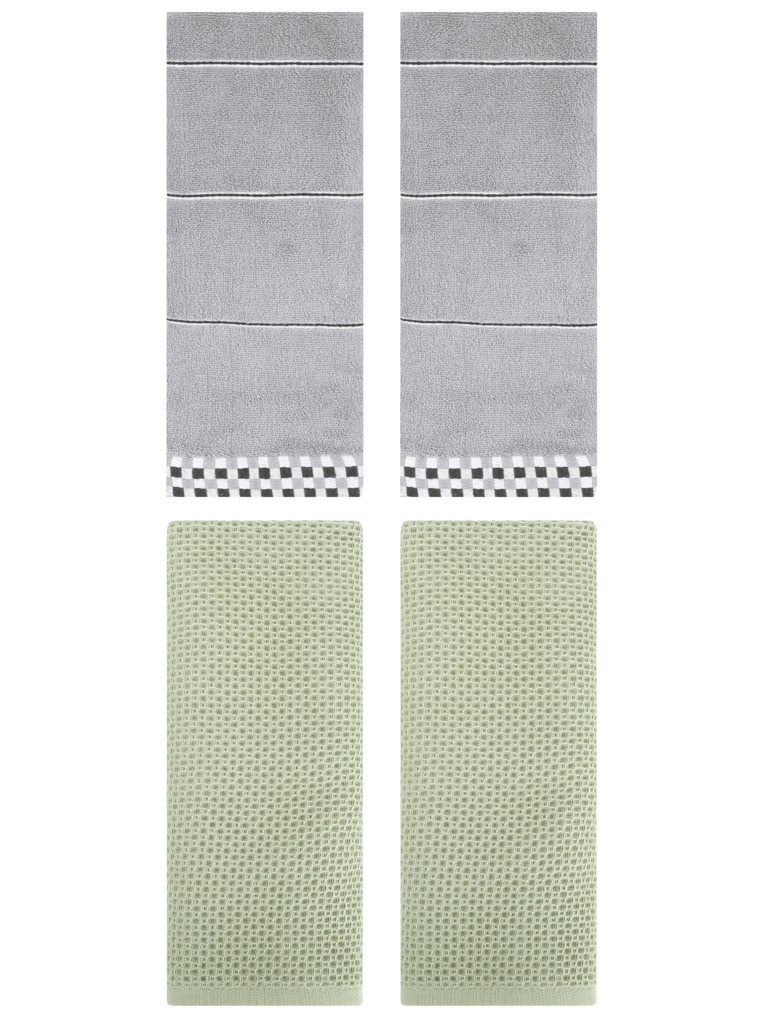 Unique Bargains 4 Pcs Bathroom Hand Towels Light Green/Grey 13" x 30"/14" x 30"