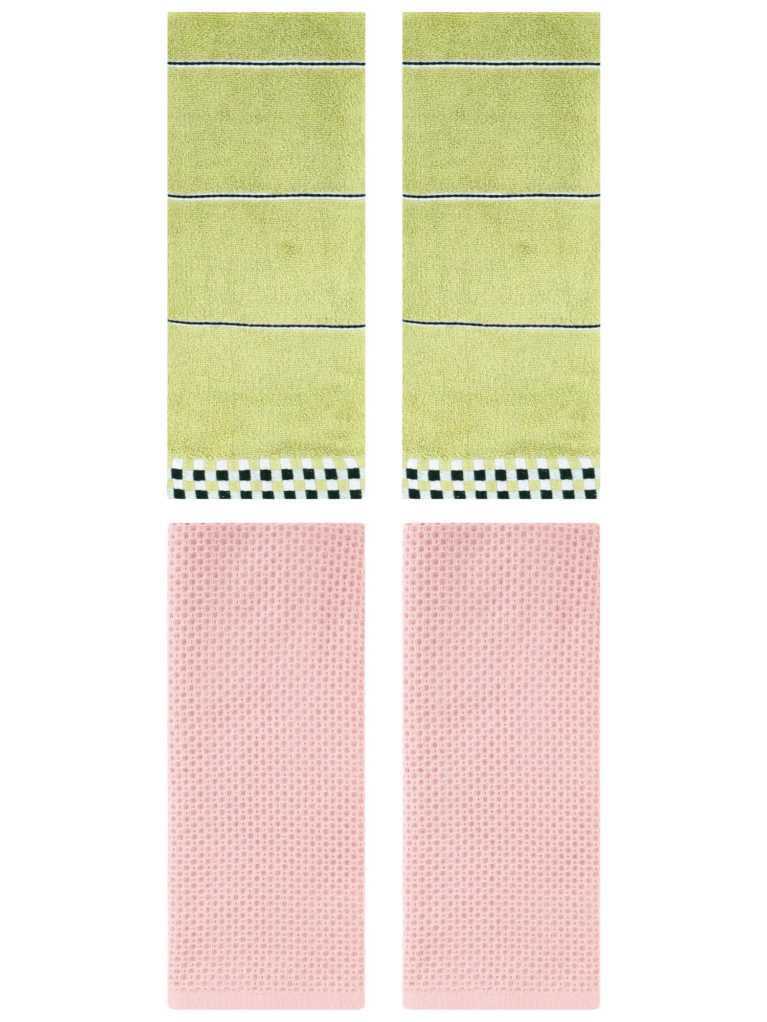 Unique Bargains 4 Pcs Bathroom Hand Towels Pink/Green 13" x 30"/14" x 30"