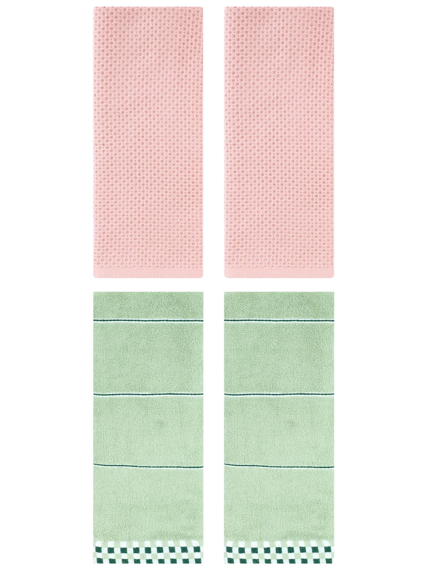 Unique Bargains 4 Pcs Bathroom Hand Towels Pink/Light Green 13" x 30"/14" x 30"