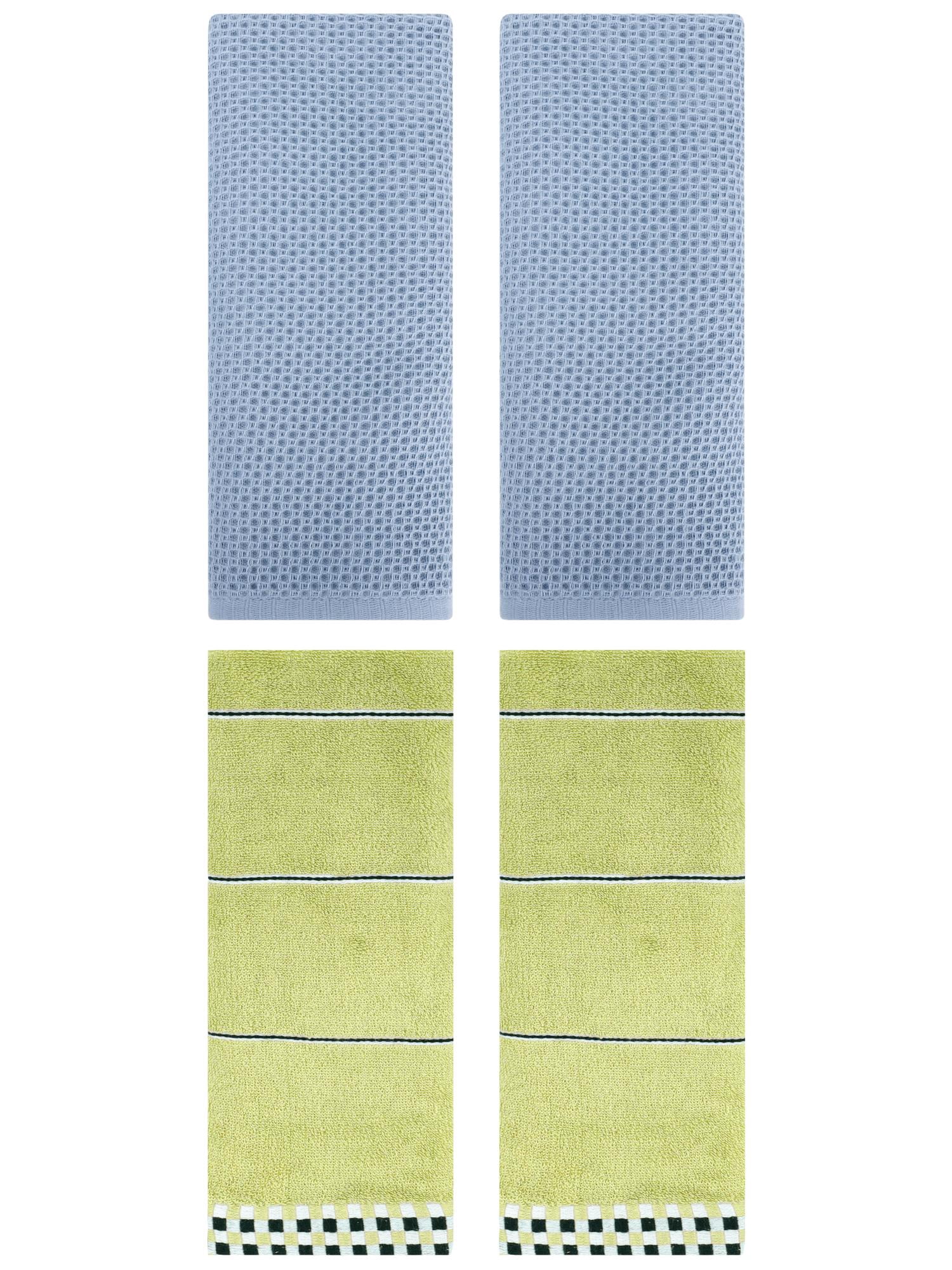 Unique Bargains 4 Pcs Bathroom Hand Towels Steel Blue/Green 13" x 30"/14" x 30"