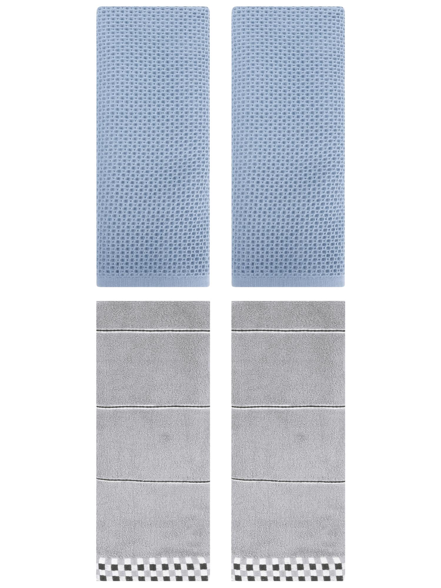 Unique Bargains 4 Pcs Bathroom Hand Towels Steel Blue/Grey 13" x 30"/14" x 30"