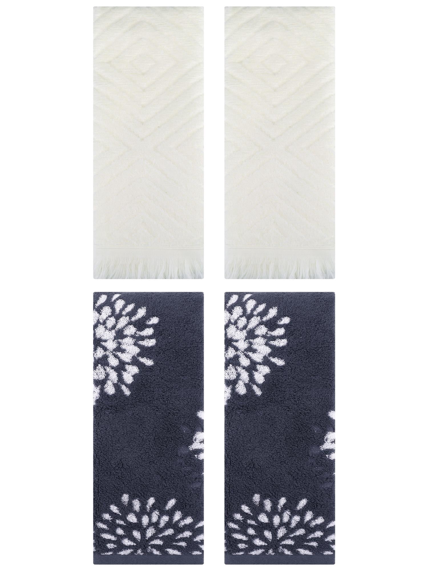 Unique Bargains 4 Pcs Bathroom Pure Cotton Hand Towel Blue/Beige 14" x 30"/13" x 29"