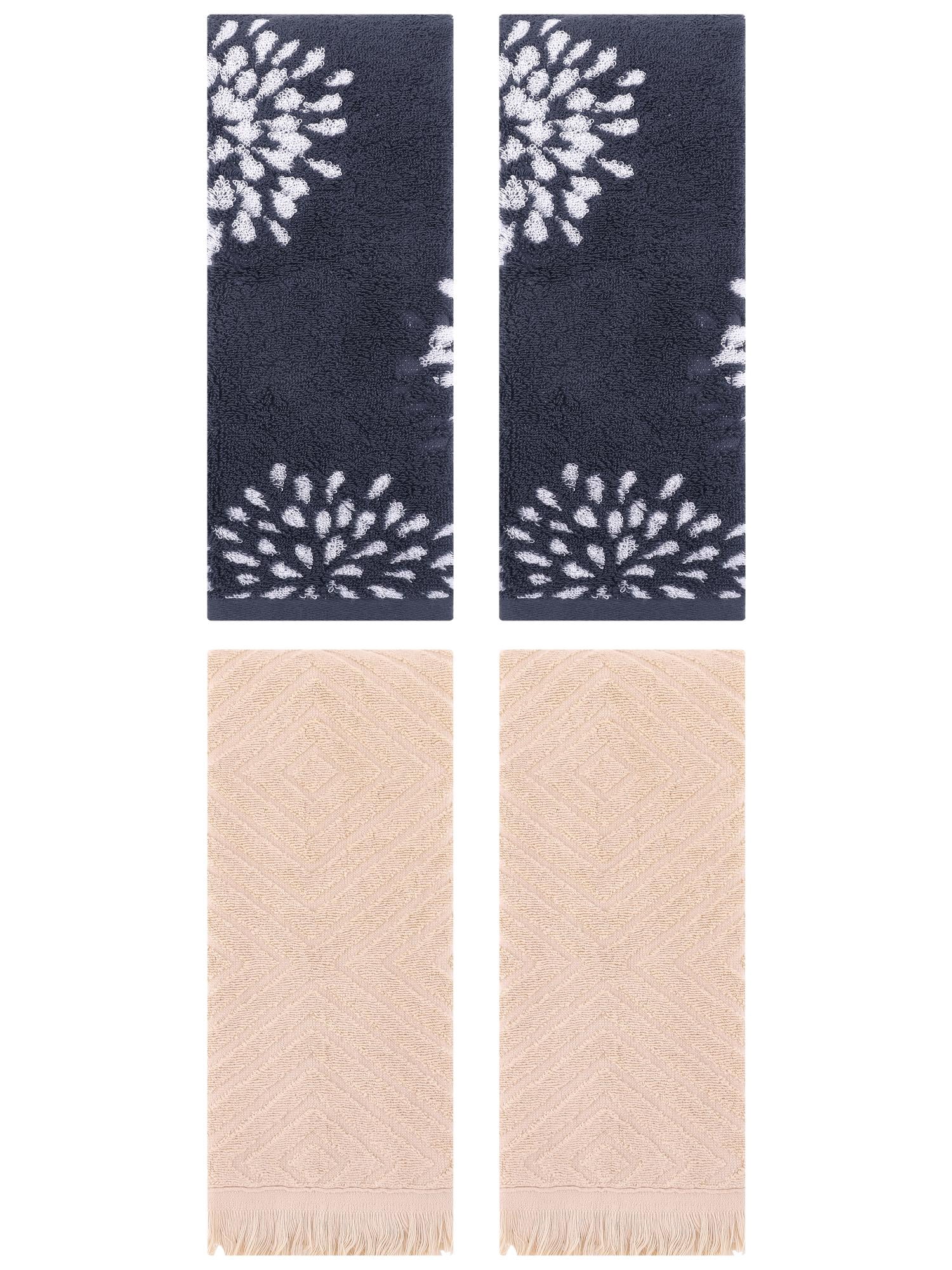 Unique Bargains 4 Pcs Bathroom Pure Cotton Hand Towel Blue/Brown 14" x 30"/13" x 29"