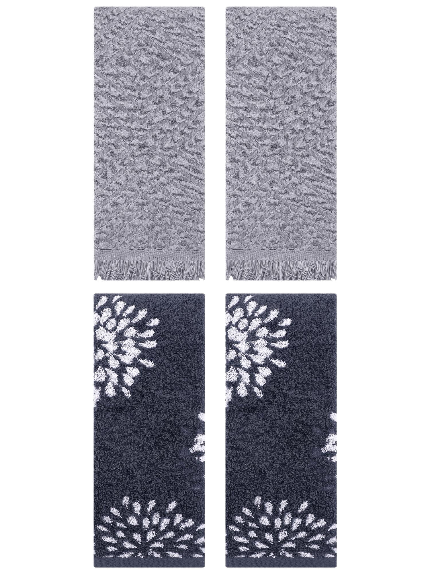 Unique Bargains 4 Pcs Bathroom Pure Cotton Hand Towel Blue/Grey 14" x 30"/13" x 29"