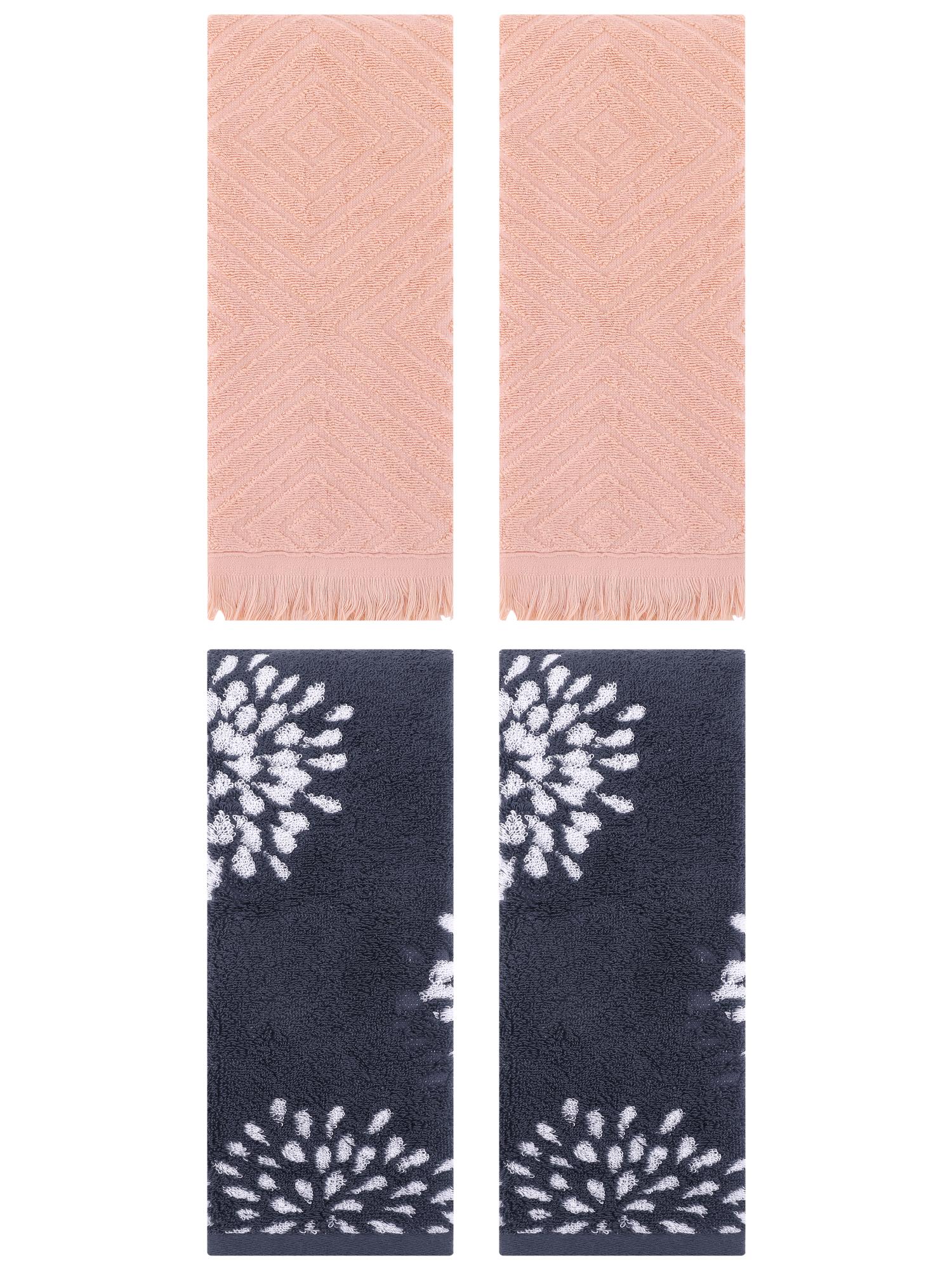 Unique Bargains 4 Pcs Bathroom Pure Cotton Hand Towel Blue/Orange 14" x 30"/13" x 29"