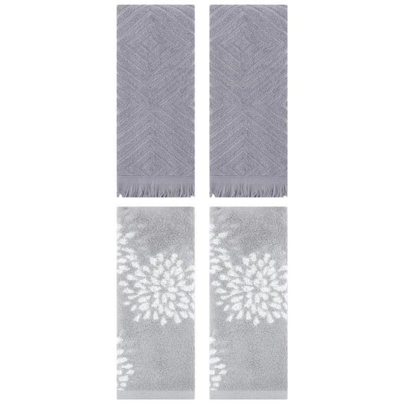 Unique Bargains 4 Pcs Bathroom Pure Cotton Hand Towel Grey 14" x 30"/13" x 29"