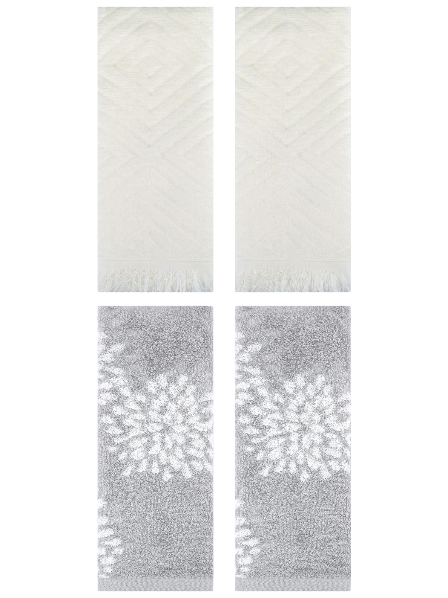 Unique Bargains 4 Pcs Bathroom Pure Cotton Hand Towel Grey/Beige 14" x 30"/13" x 29"