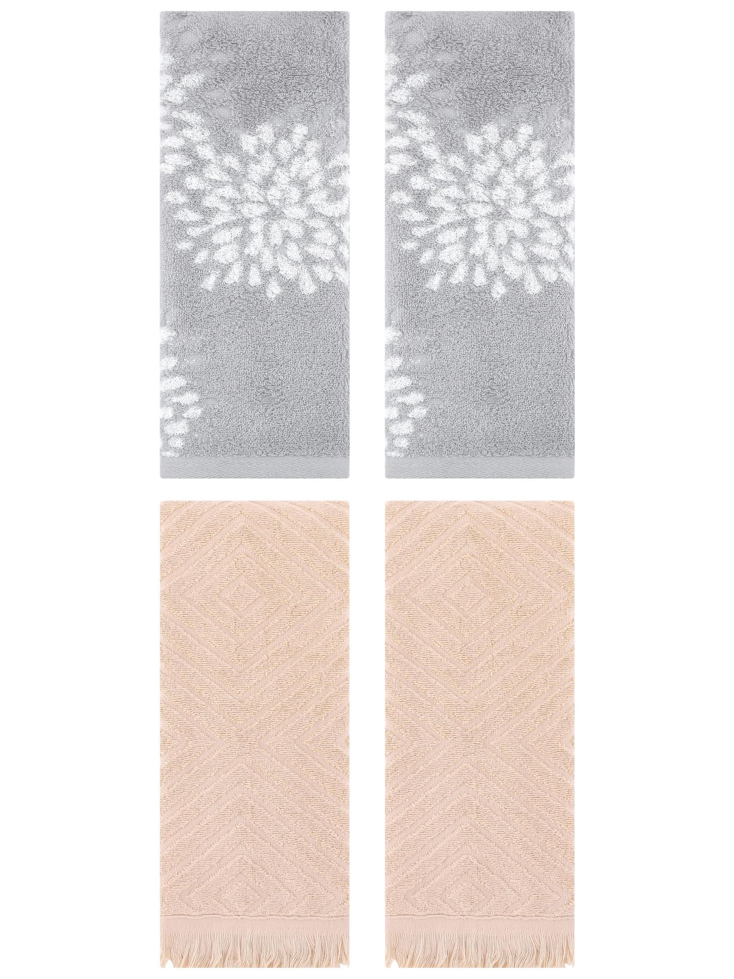 Unique Bargains 4 Pcs Bathroom Pure Cotton Hand Towel Grey/Brown 14" x 30"/13" x 29"