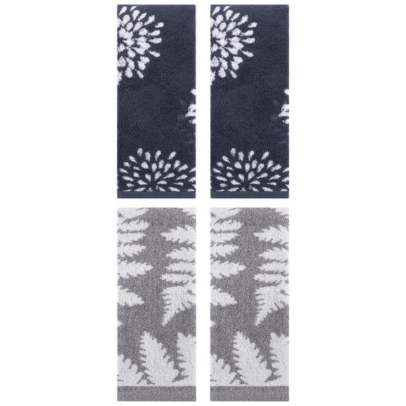 Unique Bargains 4 Pcs Bathroom Pure Cotton Hand Towels Blue 14" x 30"/13" x 29"