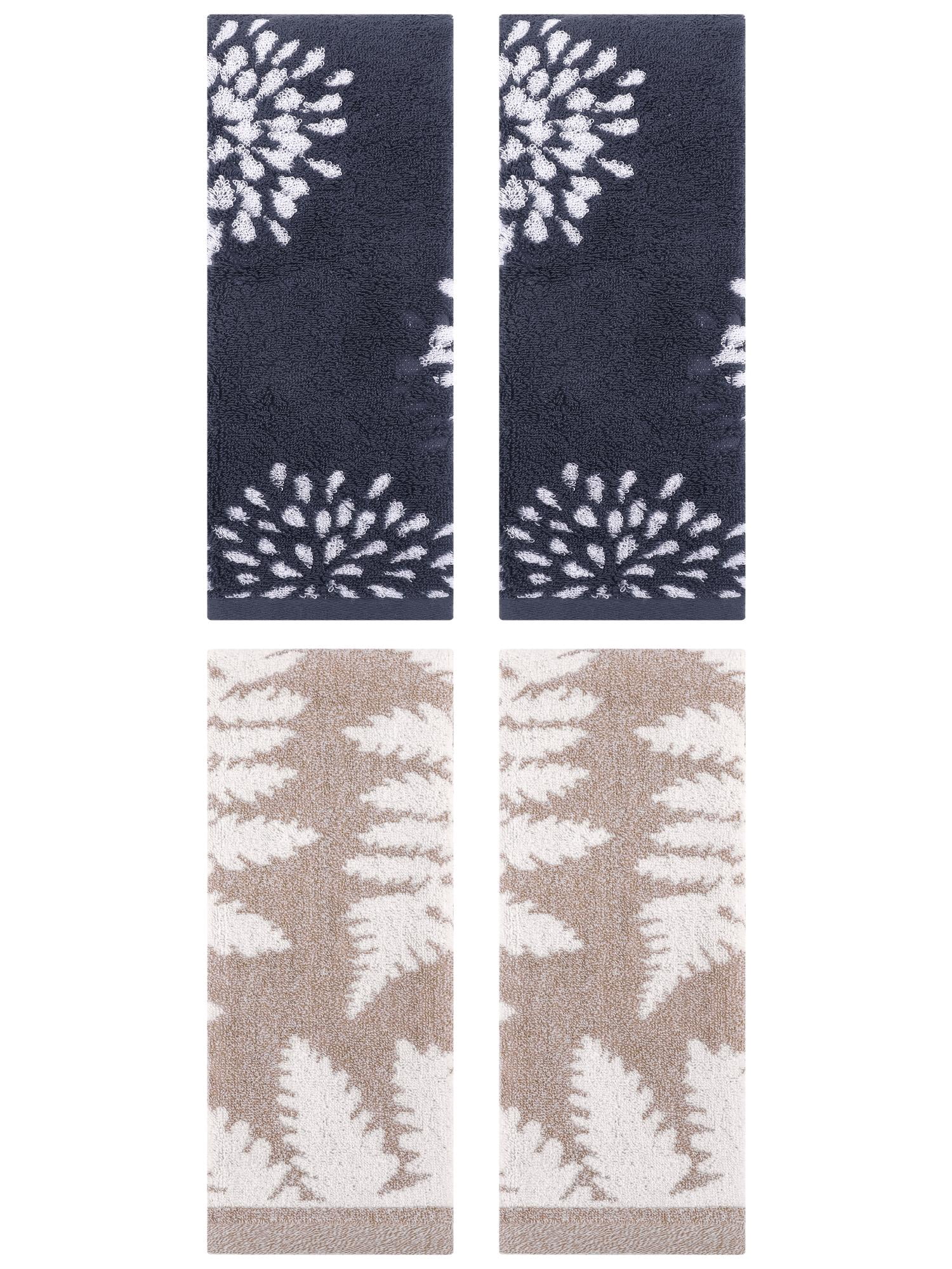 Unique Bargains 4 Pcs Bathroom Pure Cotton Hand Towels Blue/Brown 14" x 30"/13" x 29"