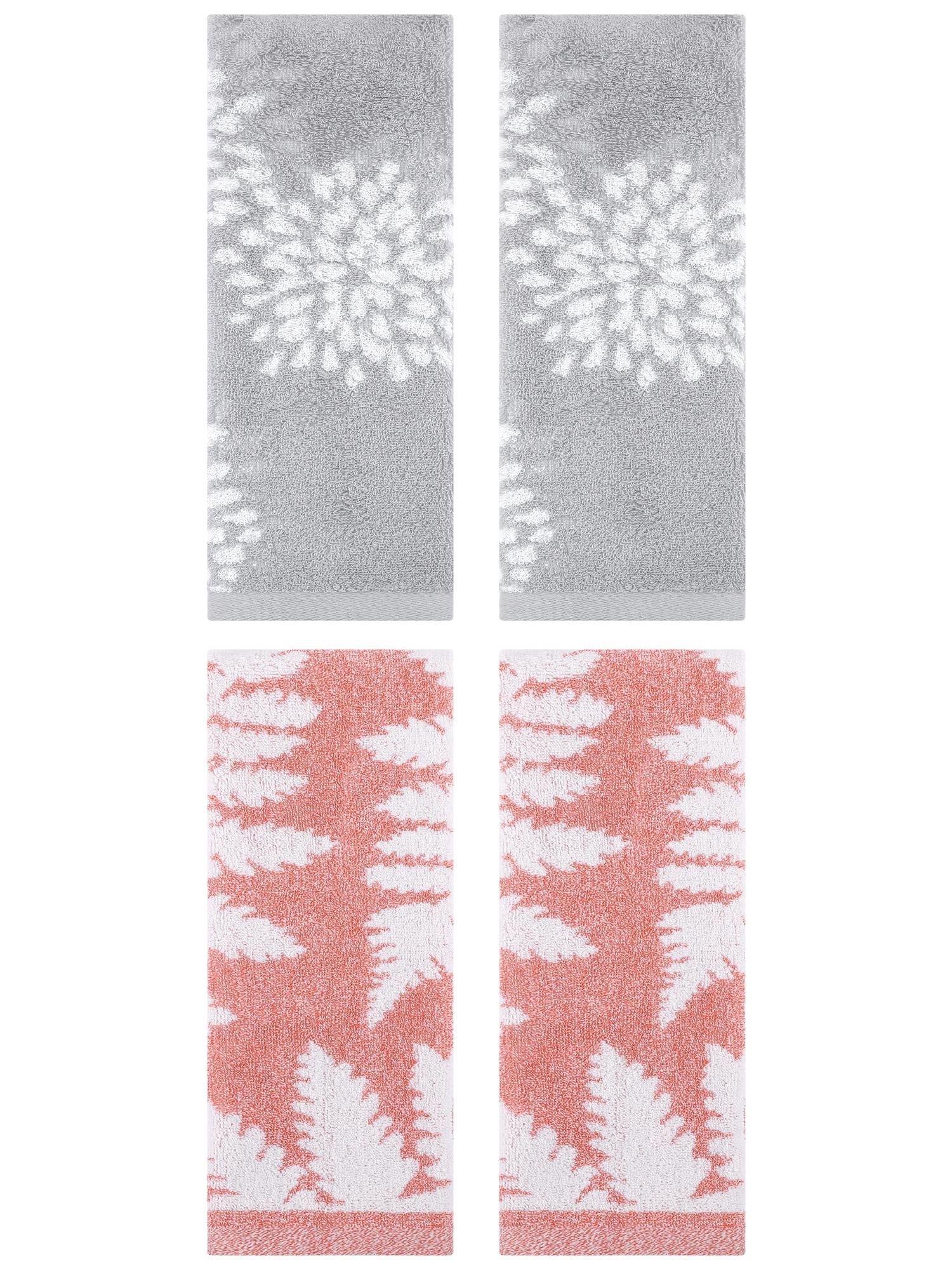 Unique Bargains 4 Pcs Bathroom Pure Cotton Hand Towels Grey/Pink 14" x 30"/13" x 29"