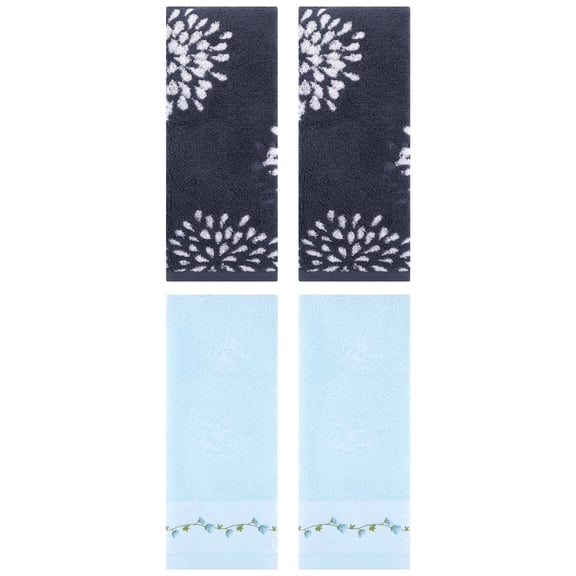 Unique Bargains 4 Pcs Bathroom Soft Hand Towels Blue 14" x 30"/13" x 29"