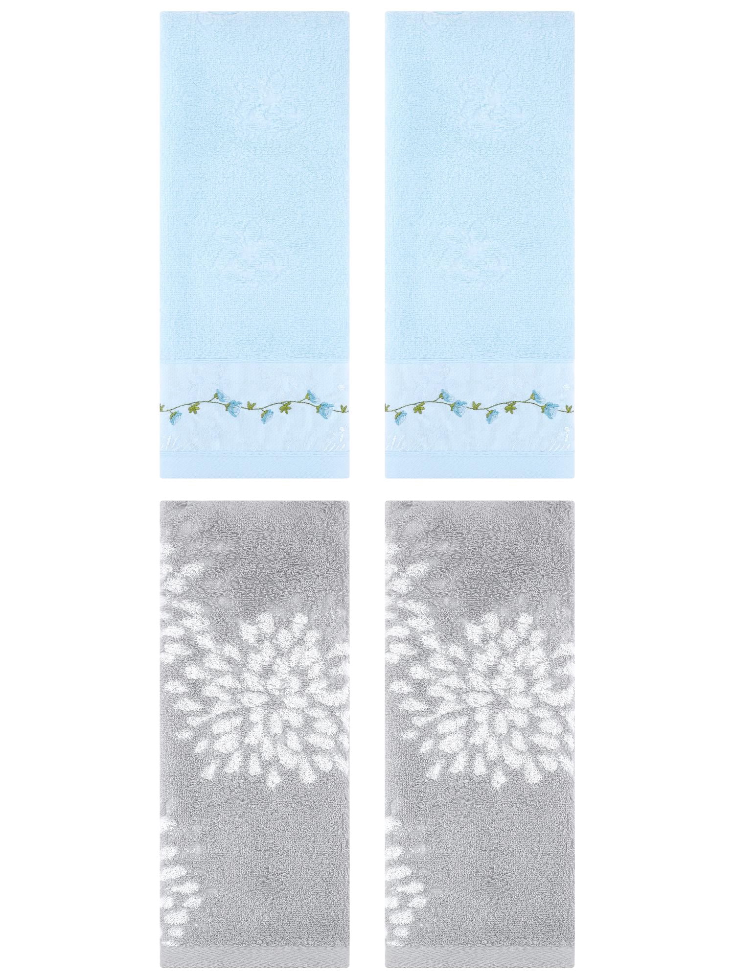 Unique Bargains 4 Pcs Bathroom Soft Hand Towels Grey/Blue 14" x 30"/13" x 29"