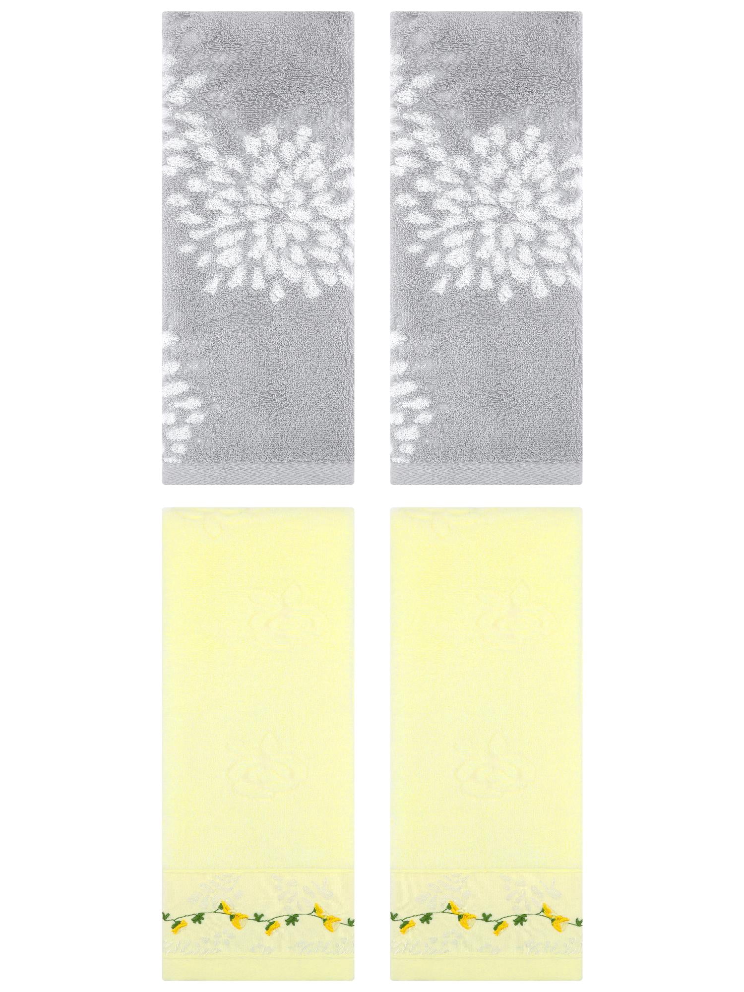 Unique Bargains 4 Pcs Bathroom Soft Hand Towels Grey/Light Yellow 14" x 30"/13" x 29"