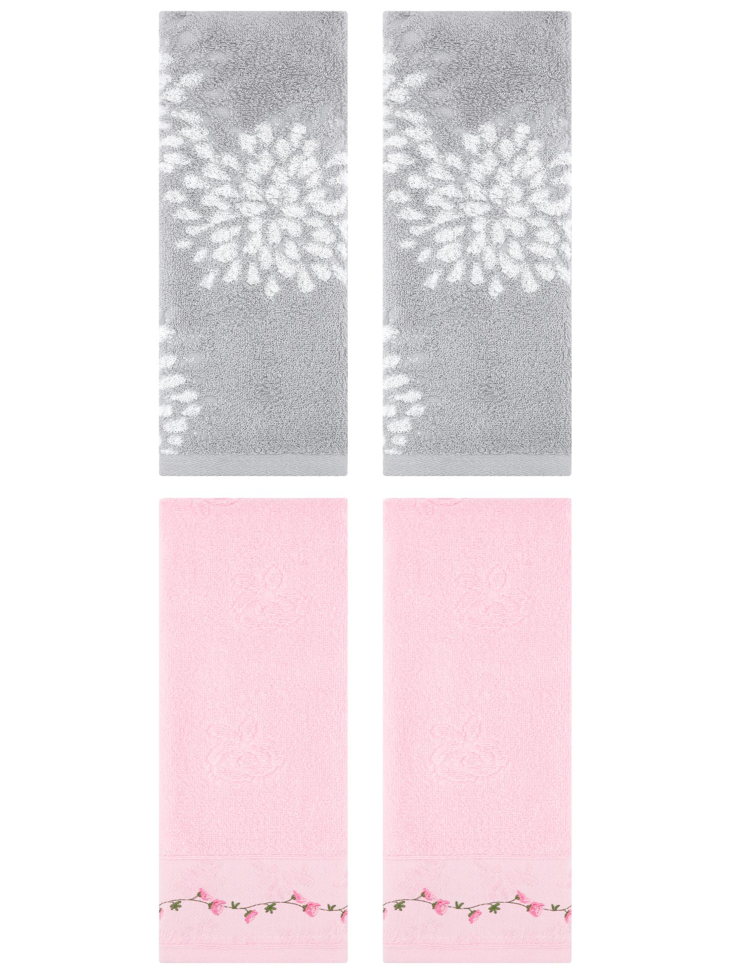 Unique Bargains 4 Pcs Bathroom Soft Hand Towels Grey/Pink 14" x 30"/13" x 29"