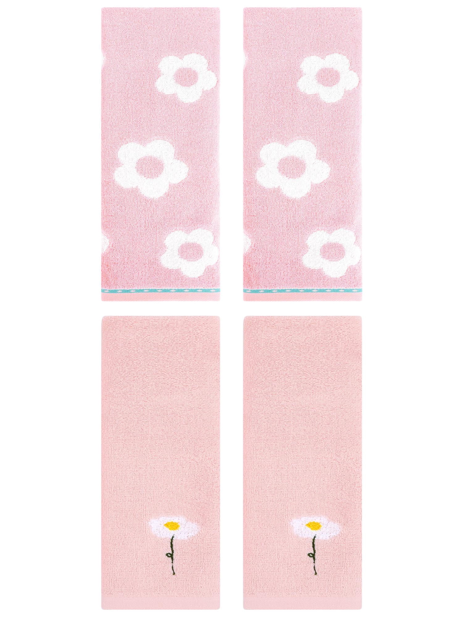 Unique Bargains 4 Pcs Bathroom Soft Hand Towels Pink 13" x 30"/14" x 30"