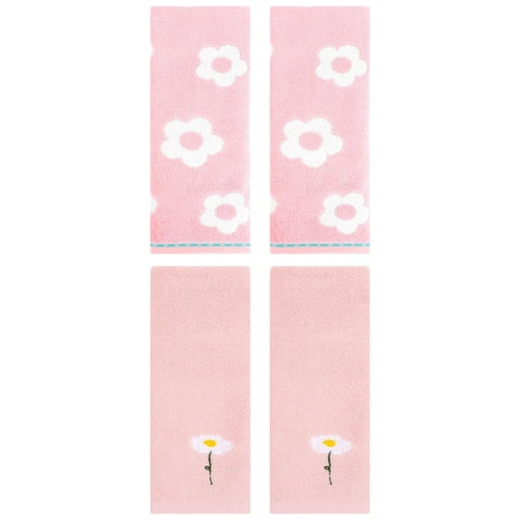 Unique Bargains 4 Pcs Bathroom Soft Hand Towels Pink 13" x 30"/14" x 30"