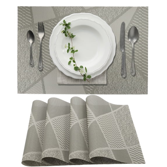 Unique Bargains 4 Pcs Blocks Pattern PET Heat Resistant Washable Placemats Coffee Color