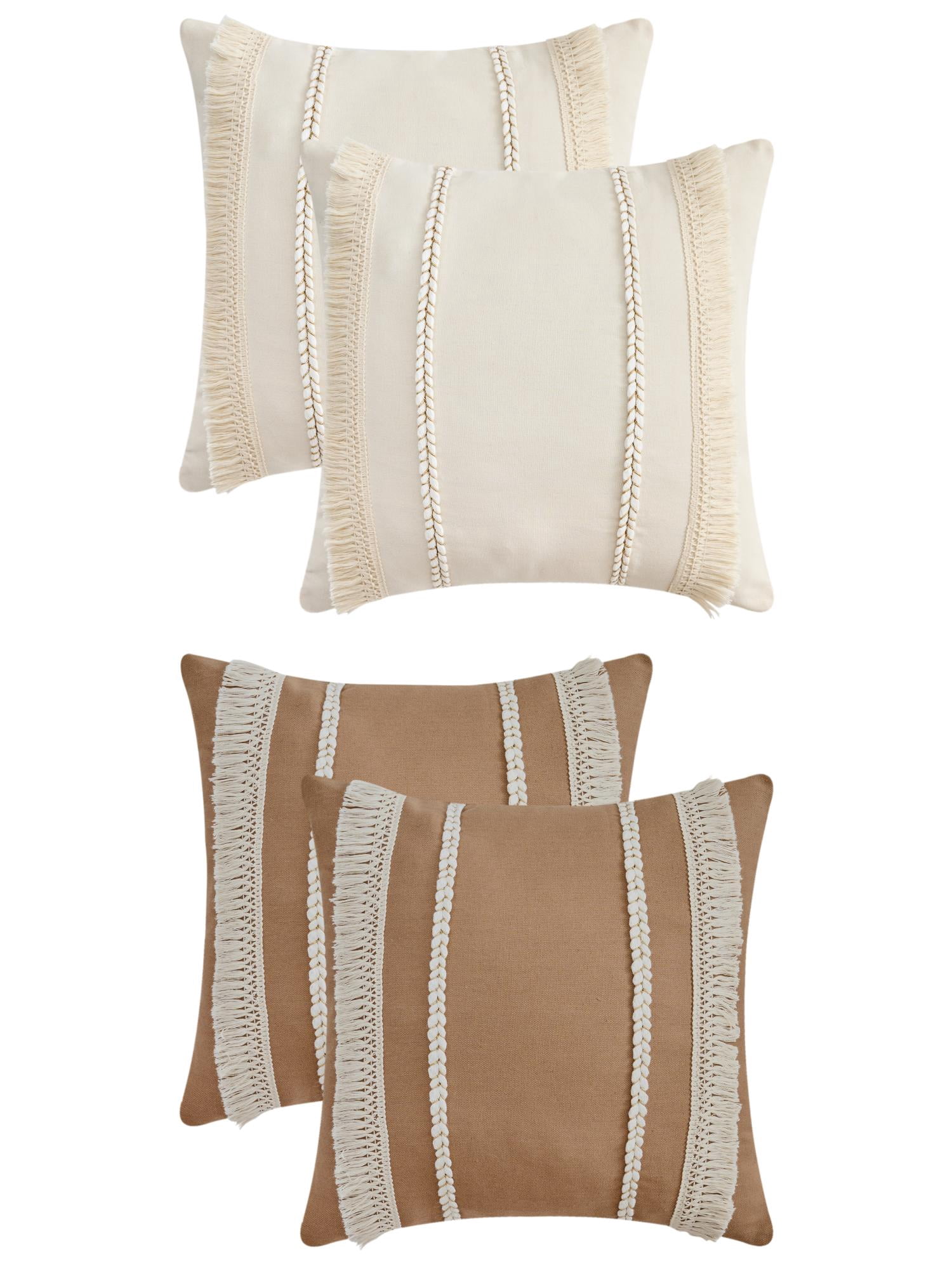 Unique Bargains 4 Pcs Boho Modern Textured Pillow Cover Beige/Tan 18" x 18"