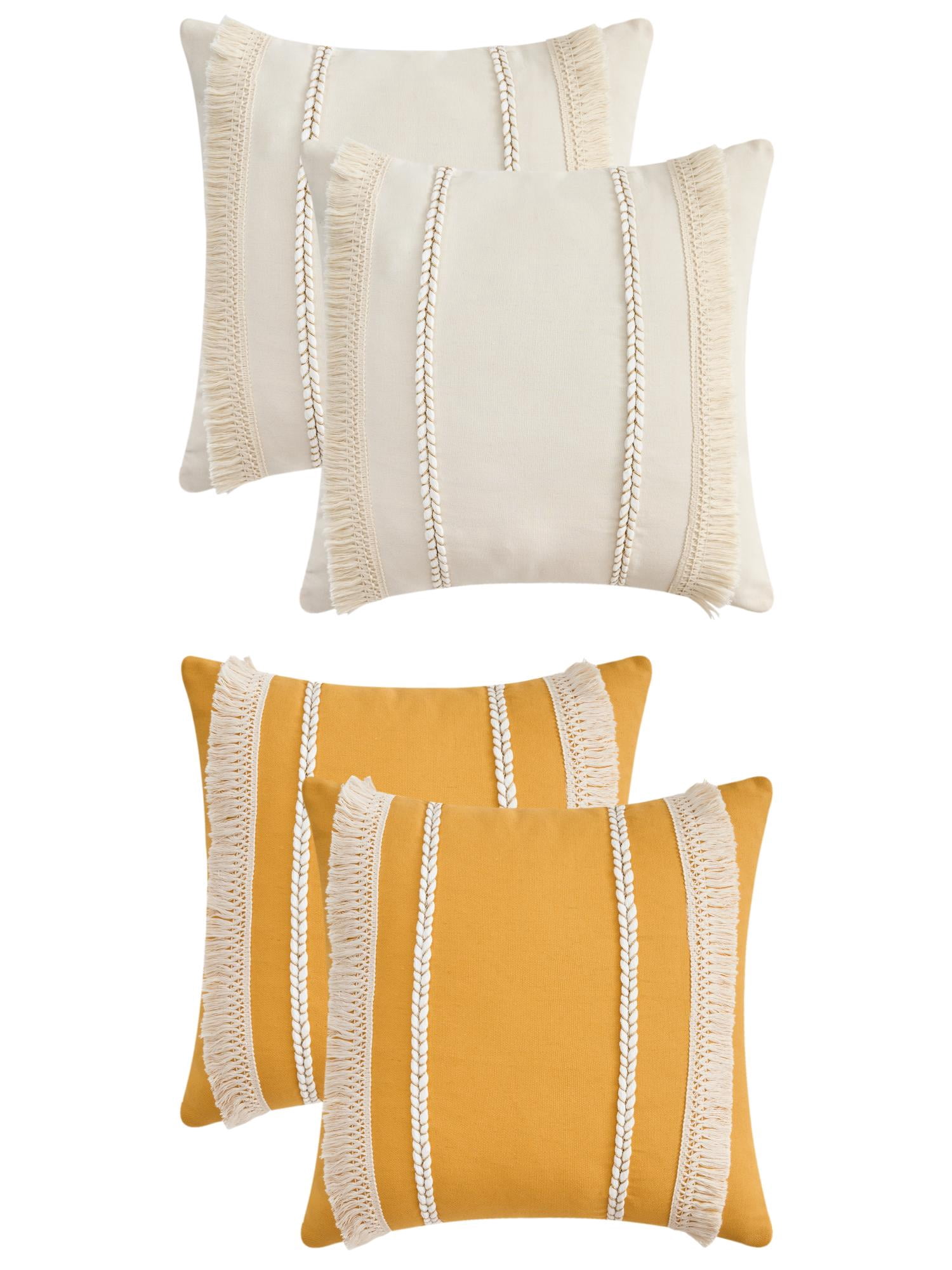Unique Bargains 4 Pcs Boho Modern Textured Pillow Cover Beige/Yellow 18" x 18"
