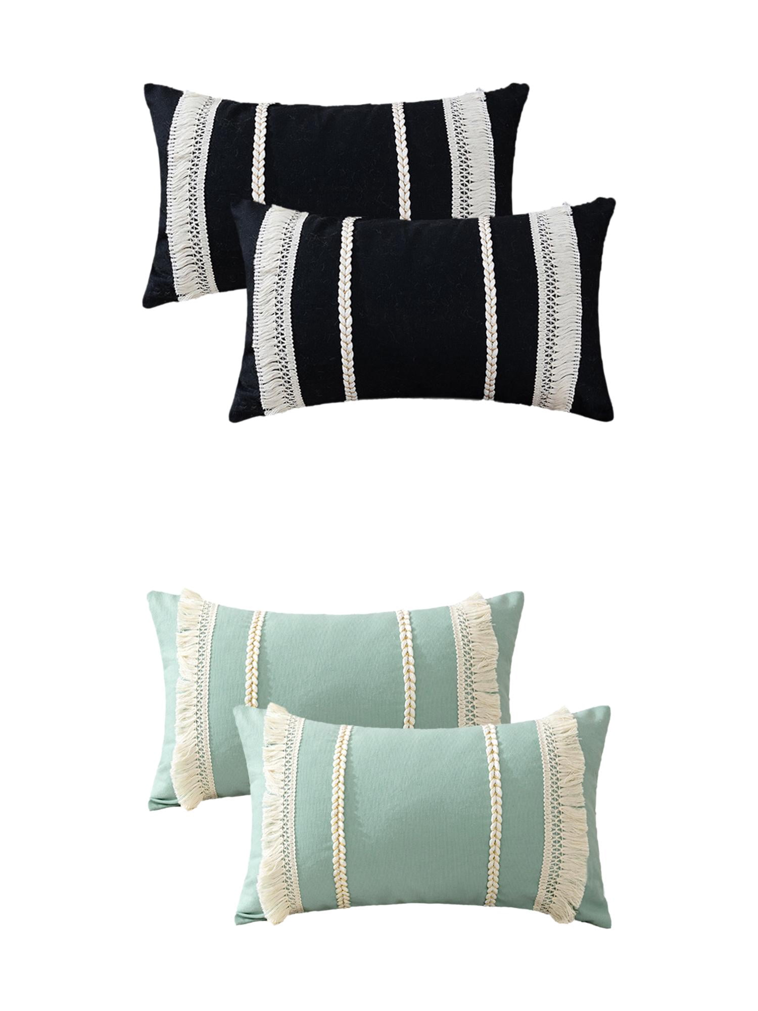 Unique Bargains 4 Pcs Boho Modern Textured Pillow Cover Black/Blue 12" x 20"