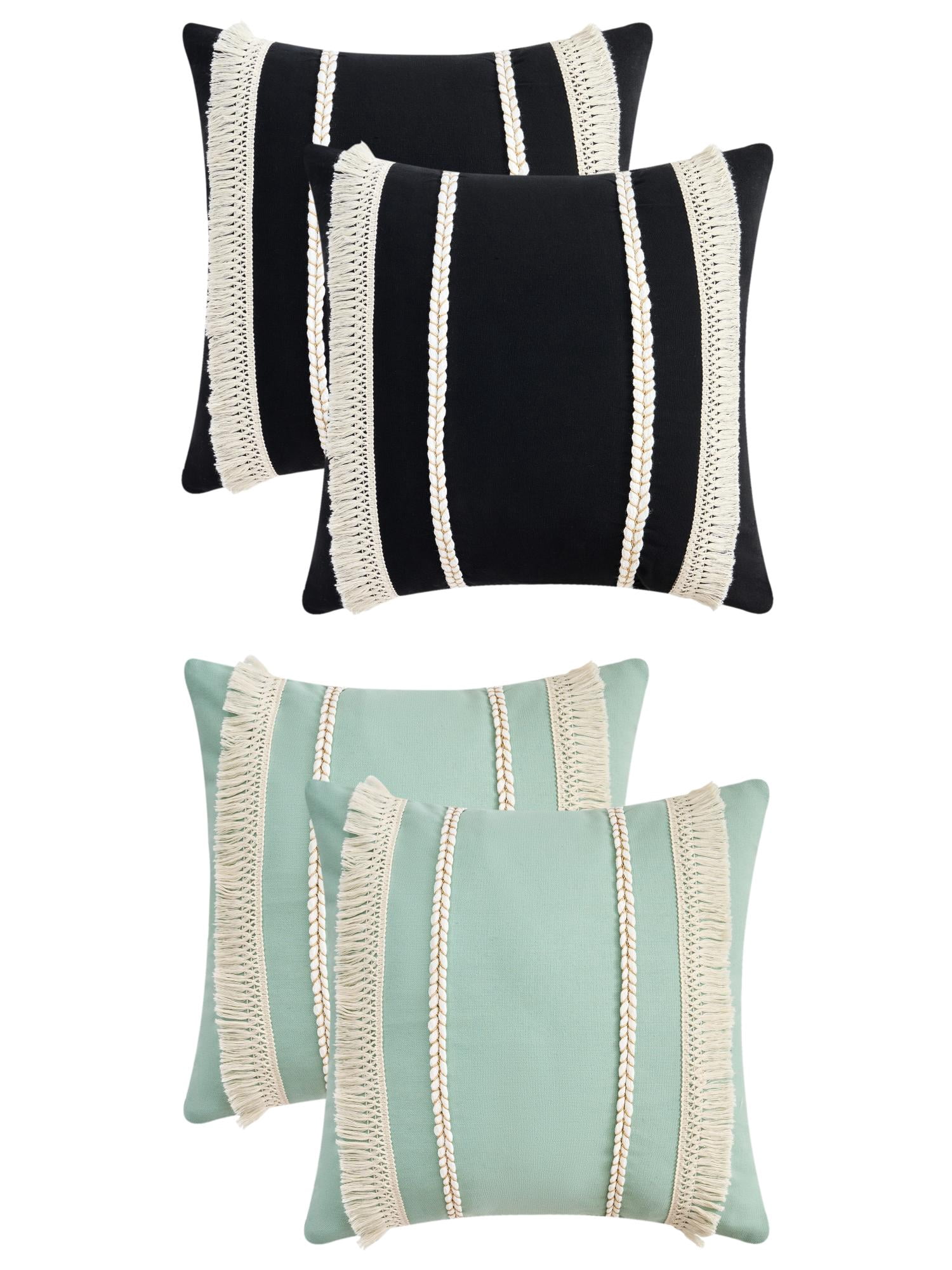 Unique Bargains 4 Pcs Boho Modern Textured Pillow Cover Black/Blue 18" x 18"