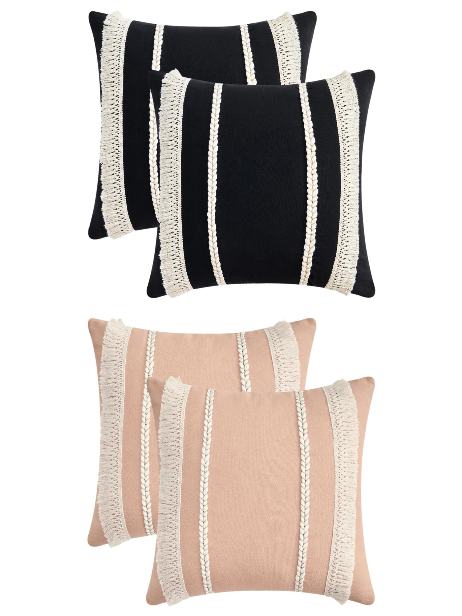 Unique Bargains 4 Pcs Boho Modern Textured Pillow Cover Black/Pink 18" x 18"