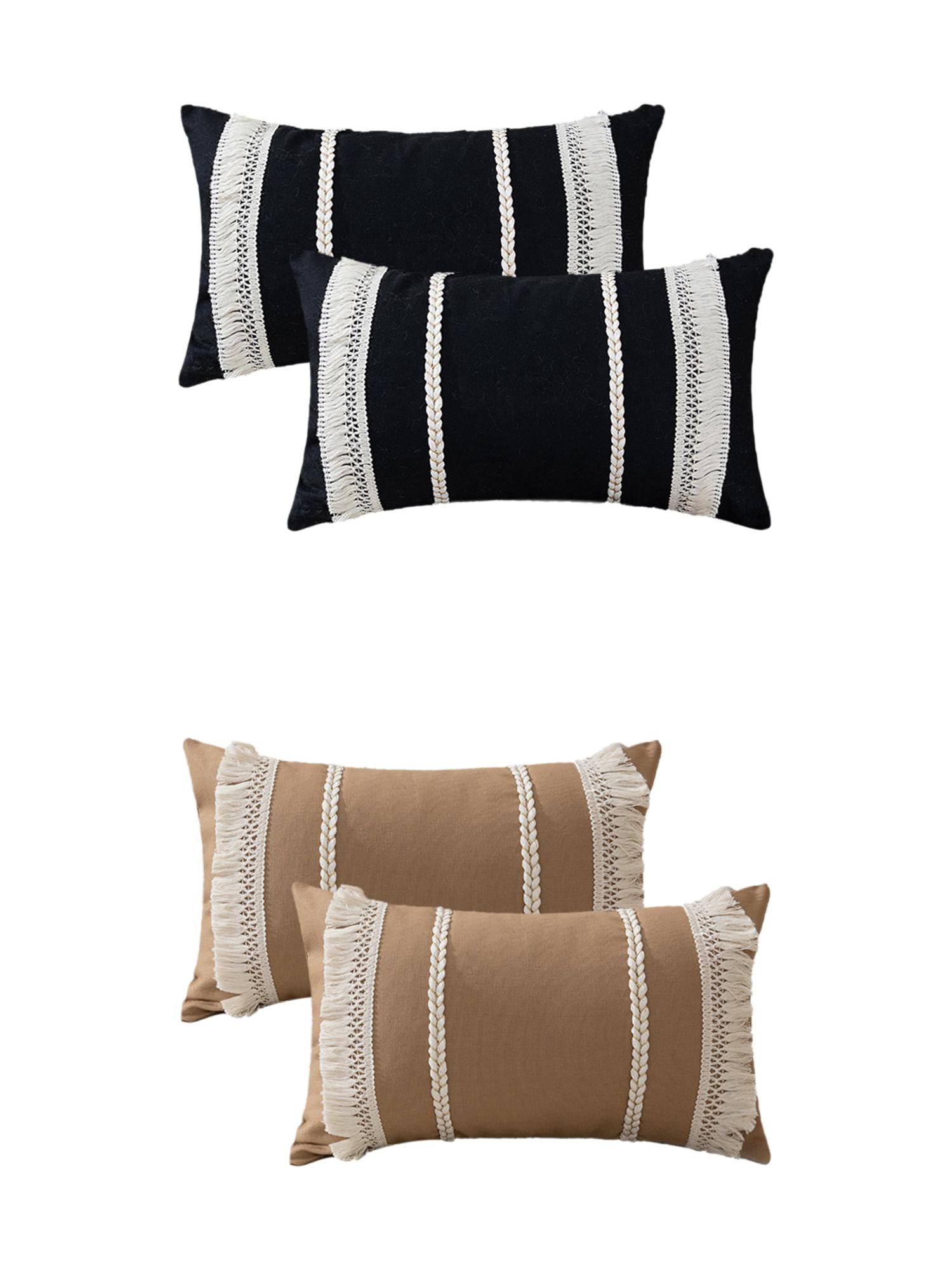 Unique Bargains 4 Pcs Boho Modern Textured Pillow Cover Black/Tan 12" x 20"