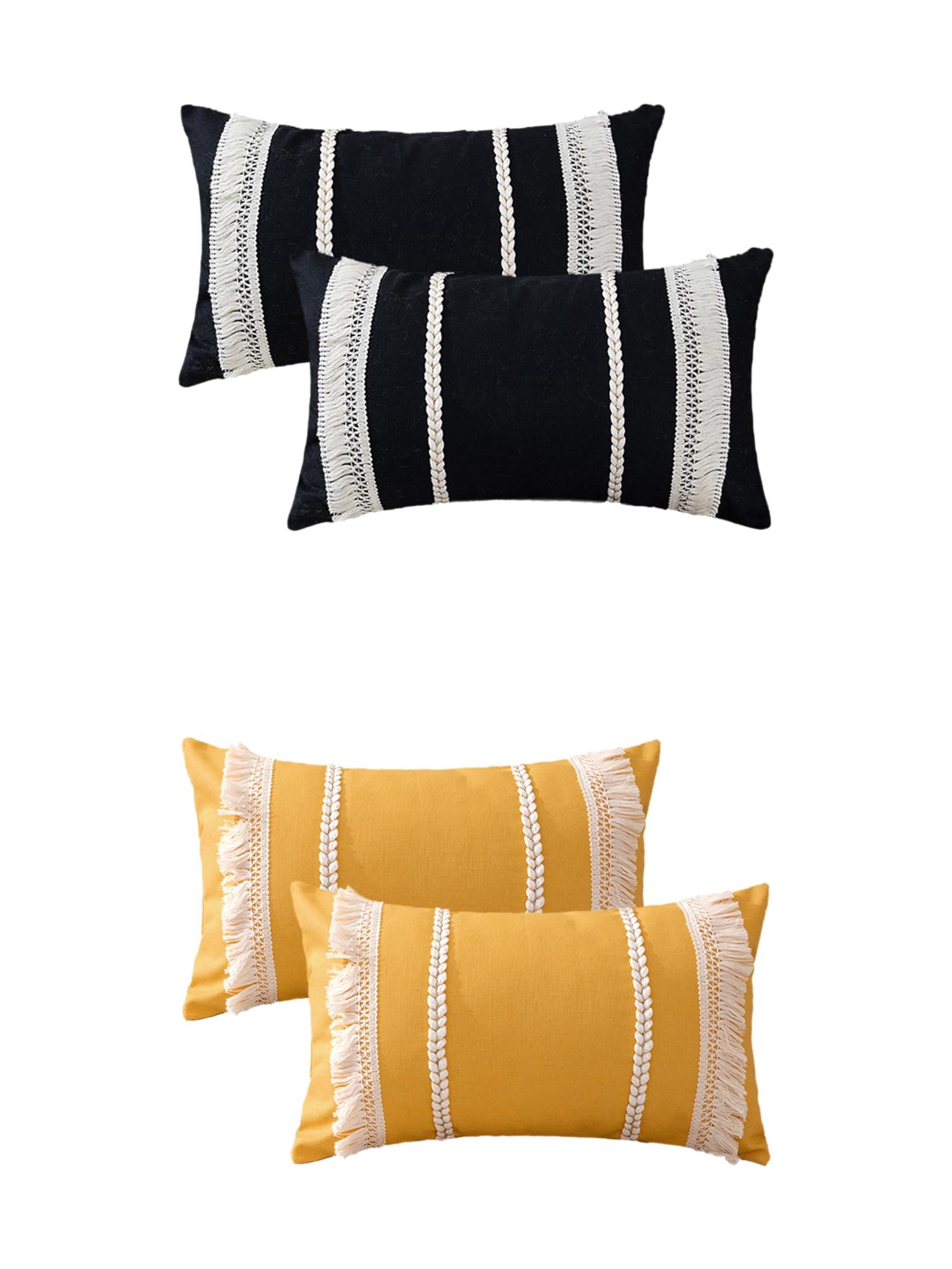 Unique Bargains 4 Pcs Boho Modern Textured Pillow Cover Black/Yellow 12" x 20"
