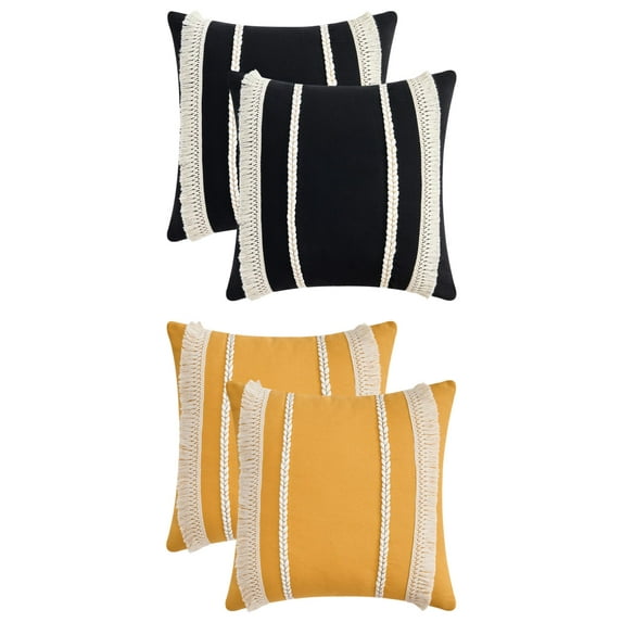 Unique Bargains 4 Pcs Boho Modern Textured Pillow Cover Black/Yellow 18" x 18"