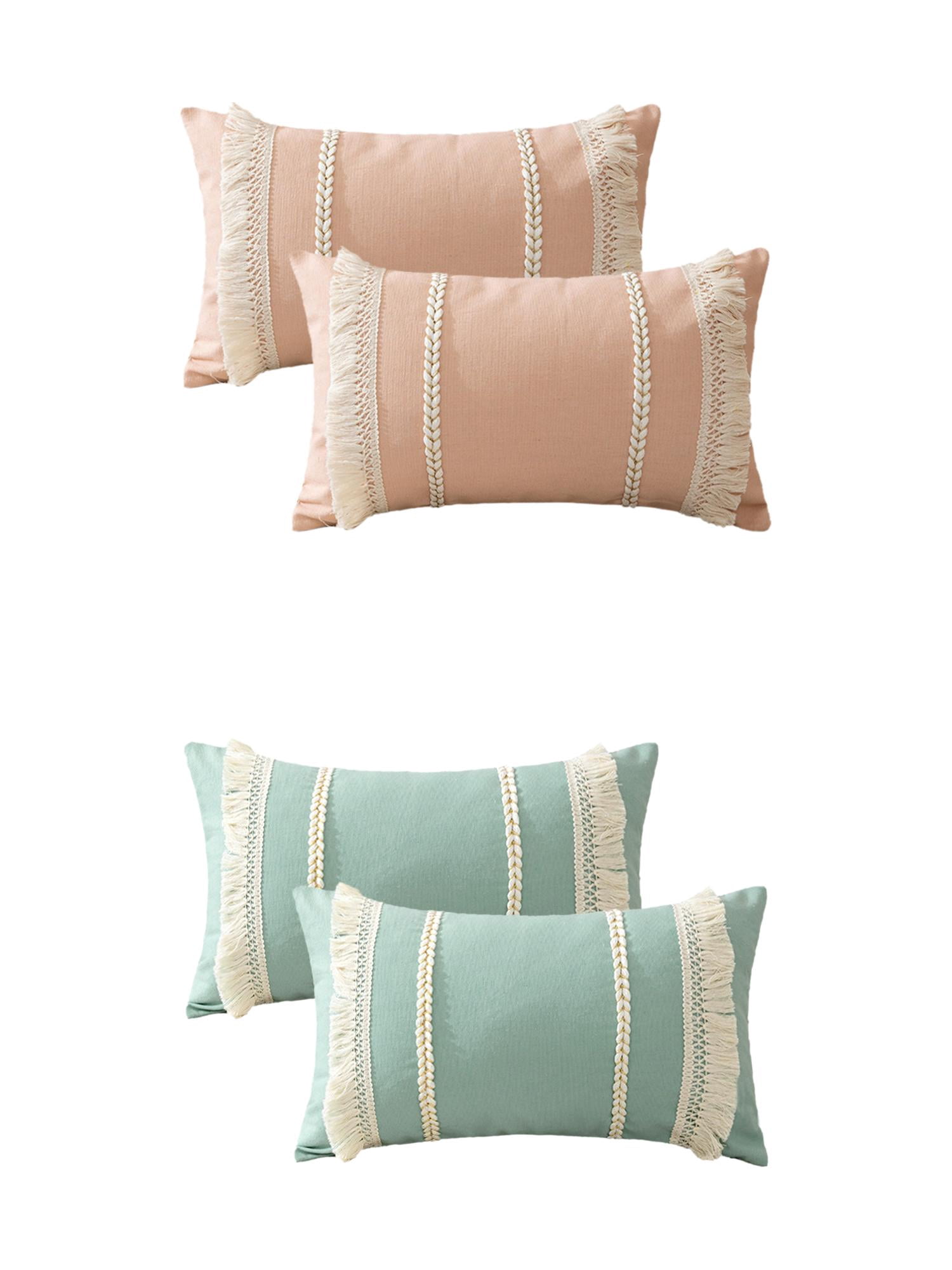 Unique Bargains 4 Pcs Boho Modern Textured Pillow Cover Blue/Pink 12" x 20"