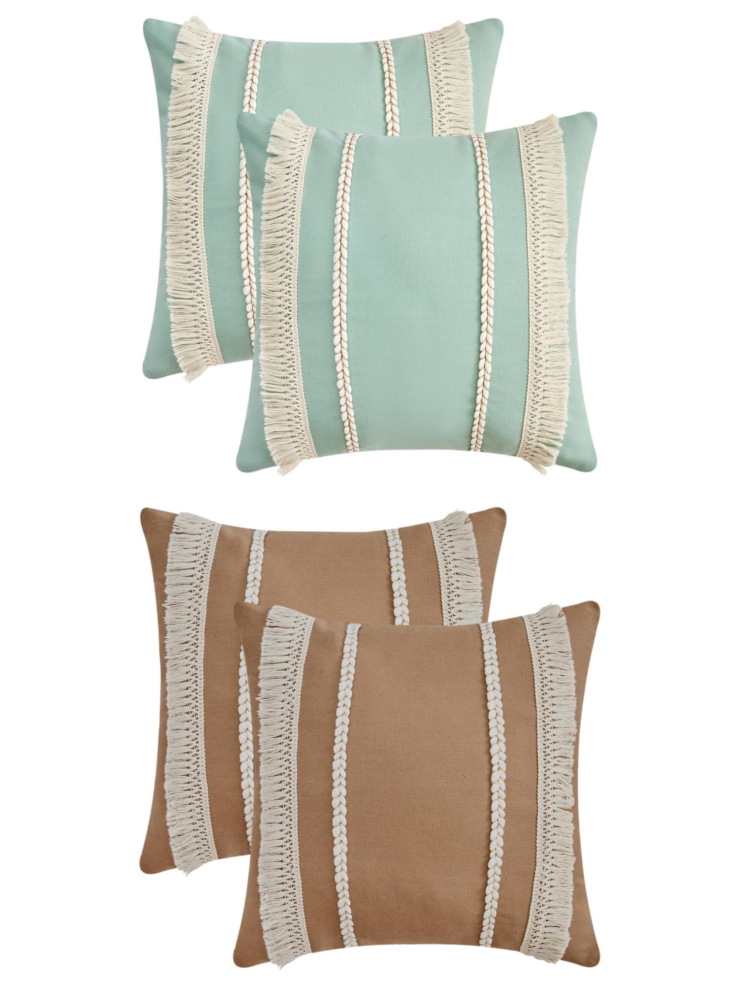Unique Bargains 4 Pcs Boho Modern Textured Pillow Cover Blue/Tan 18" x 18"