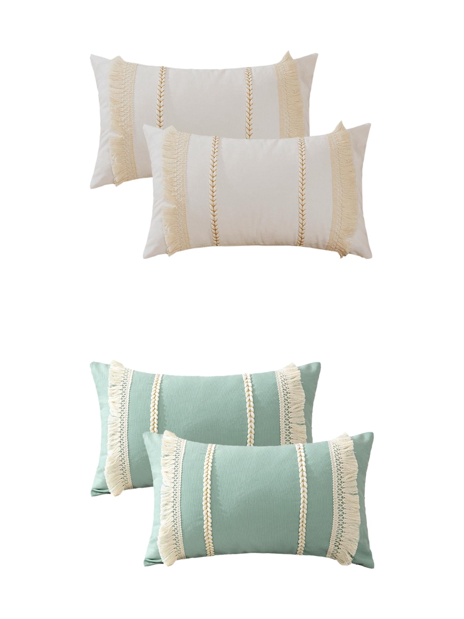 Unique Bargains 4 Pcs Boho Modern Textured Pillow Cover Blue/White 12" x 20"