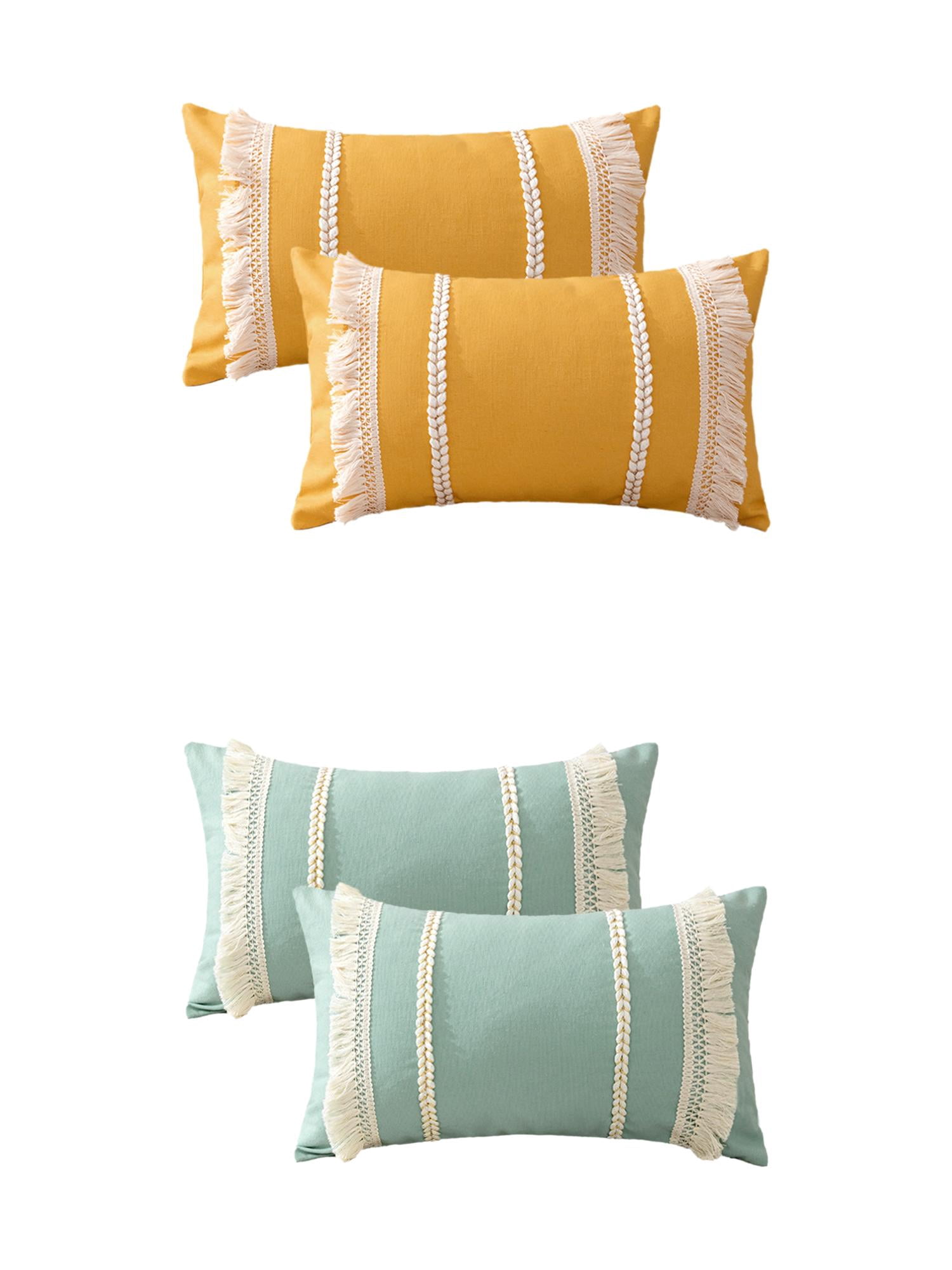Unique Bargains 4 Pcs Boho Modern Textured Pillow Cover Blue/Yellow 12" x 20"