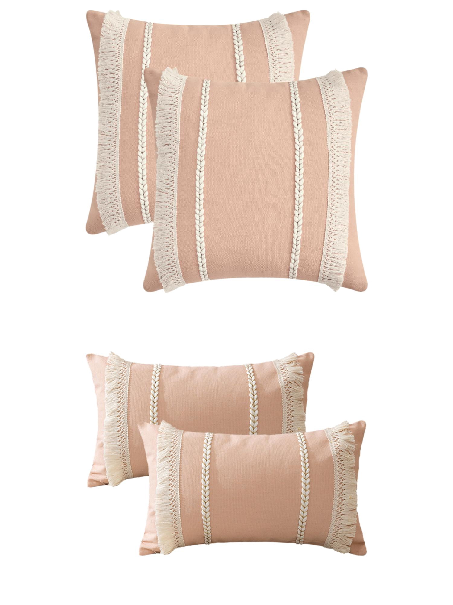 Unique Bargains 4 Pcs Boho Modern Textured Pillow Cover Pink 12" x 20"/18" x 18"