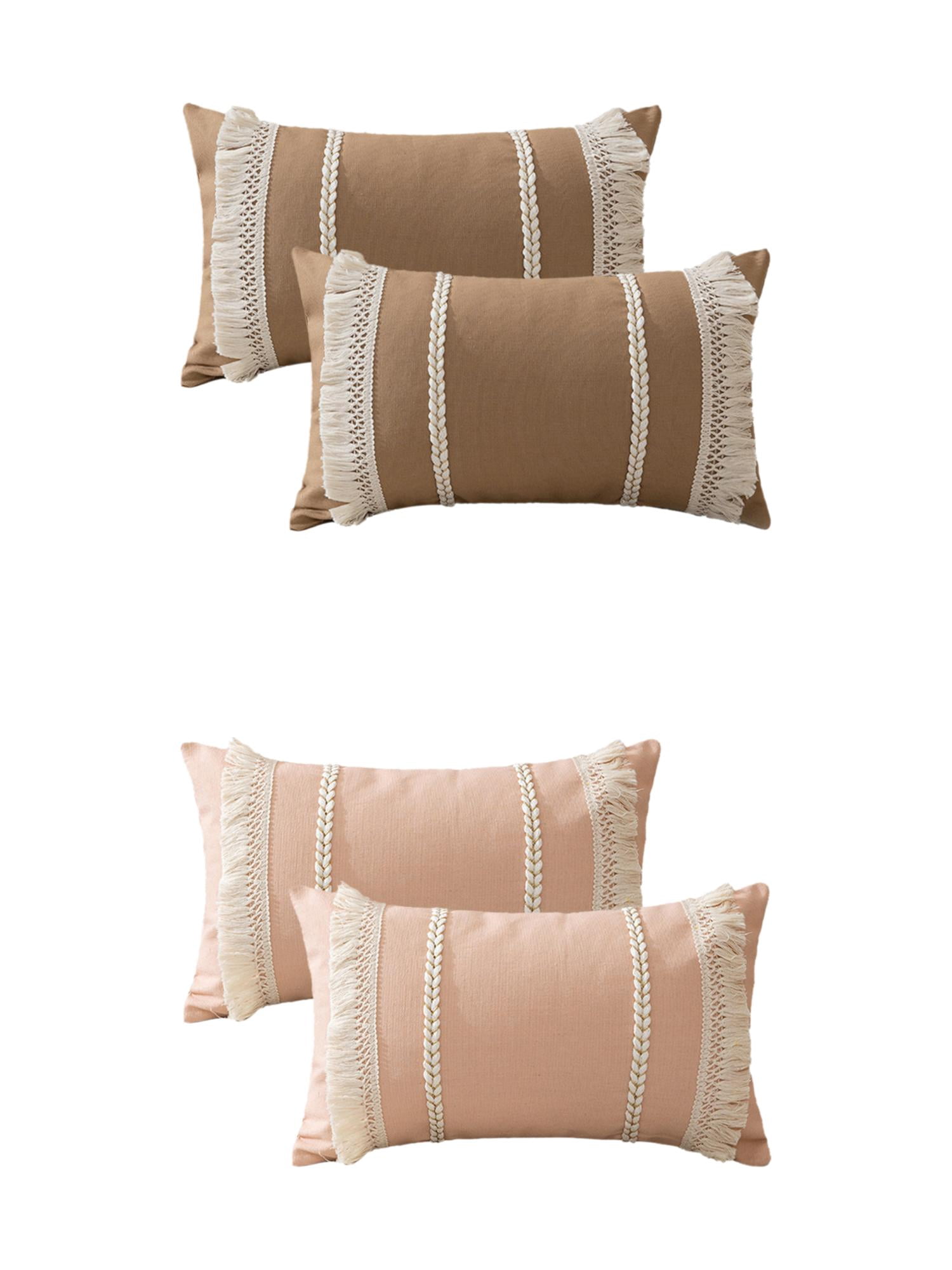 Unique Bargains 4 Pcs Boho Modern Textured Pillow Cover Pink/Tan 12" x 20"