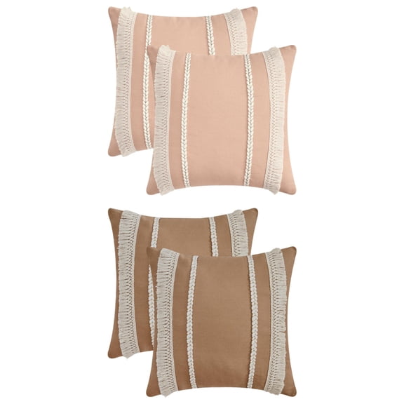 Unique Bargains 4 Pcs Boho Modern Textured Pillow Cover Pink/Tan 18" x 18"