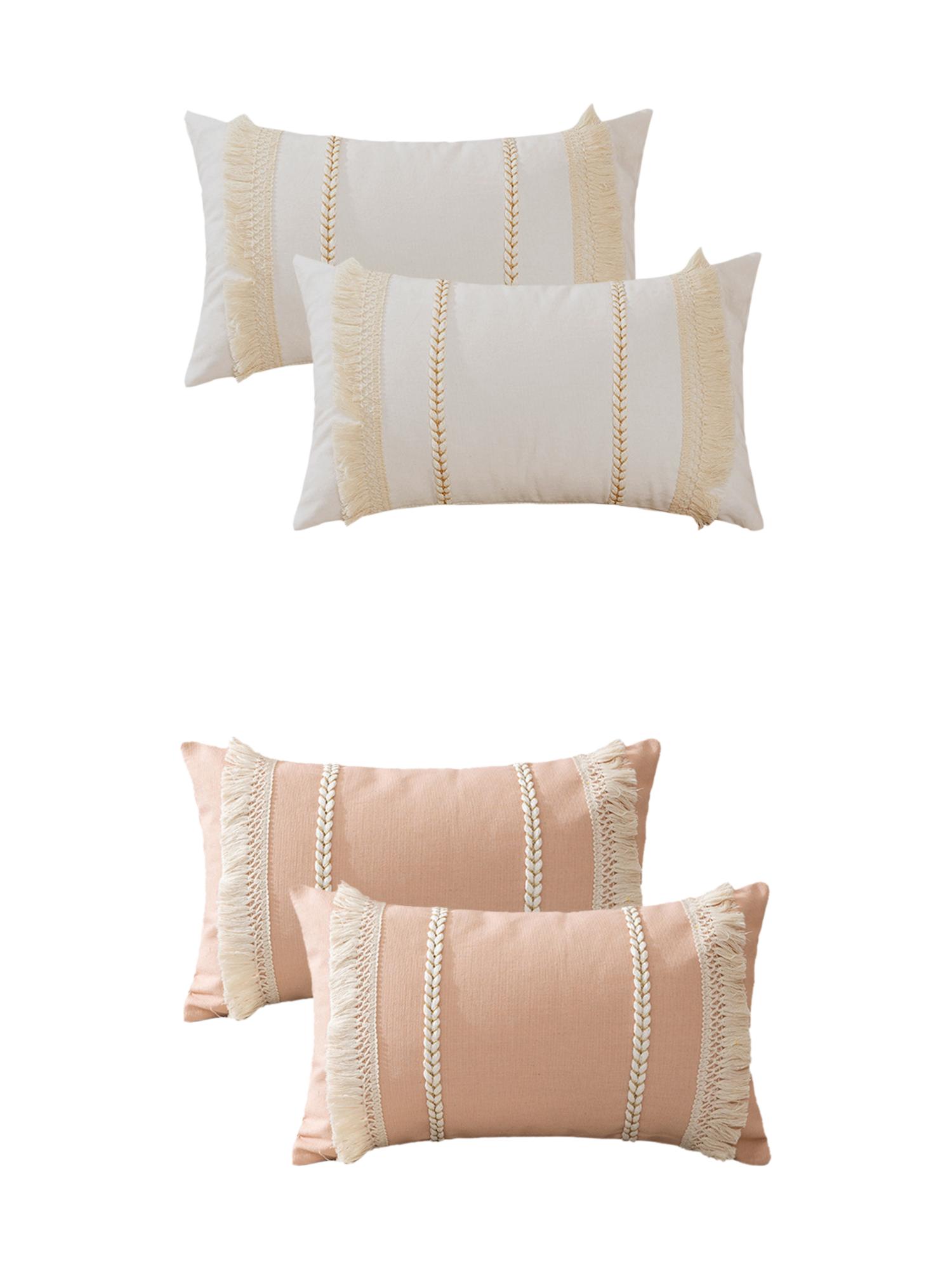 Unique Bargains 4 Pcs Boho Modern Textured Pillow Cover Pink/White 12" x 20"