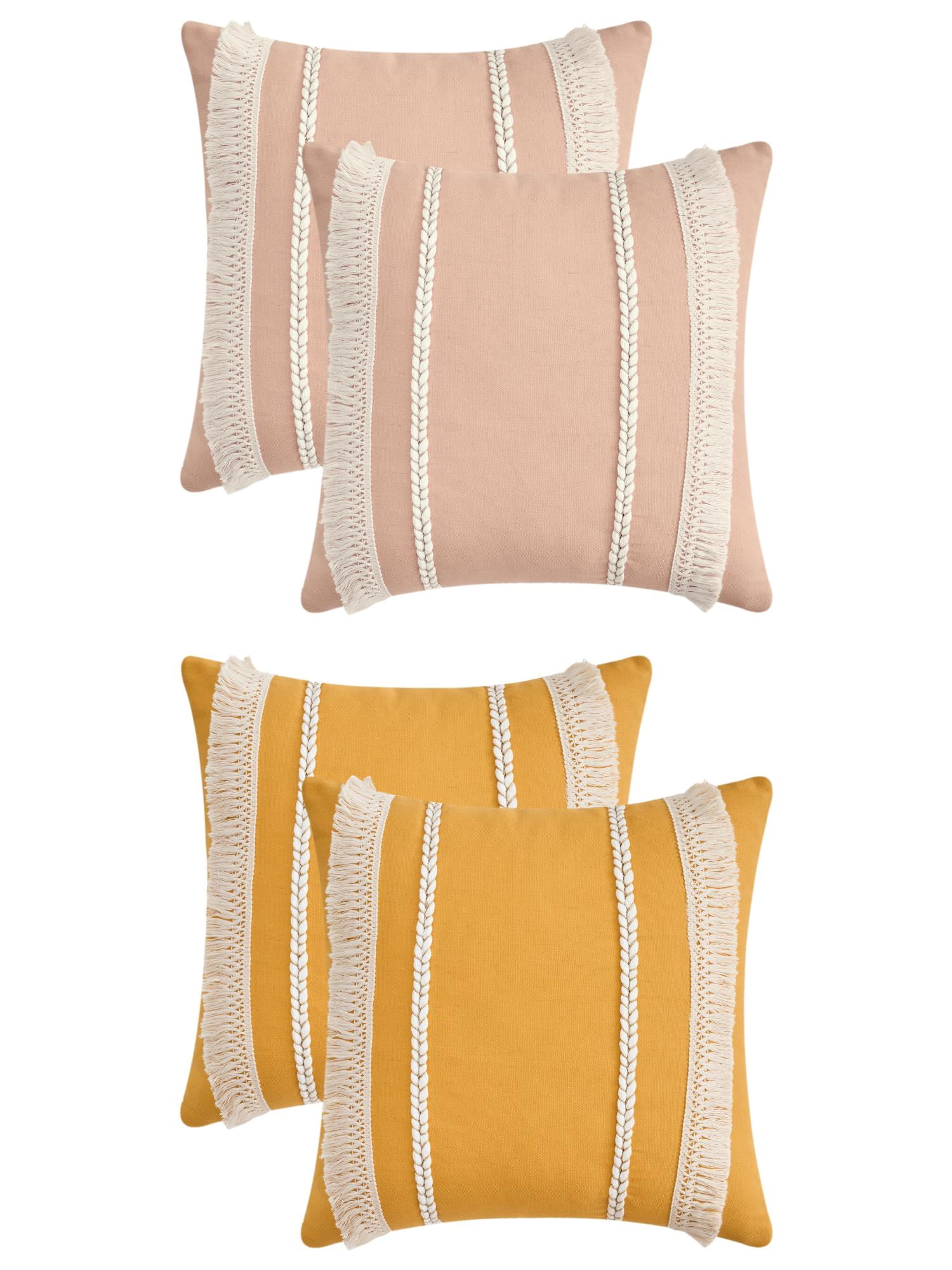 Unique Bargains 4 Pcs Boho Modern Textured Pillow Cover Pink/Yellow 18" x 18"
