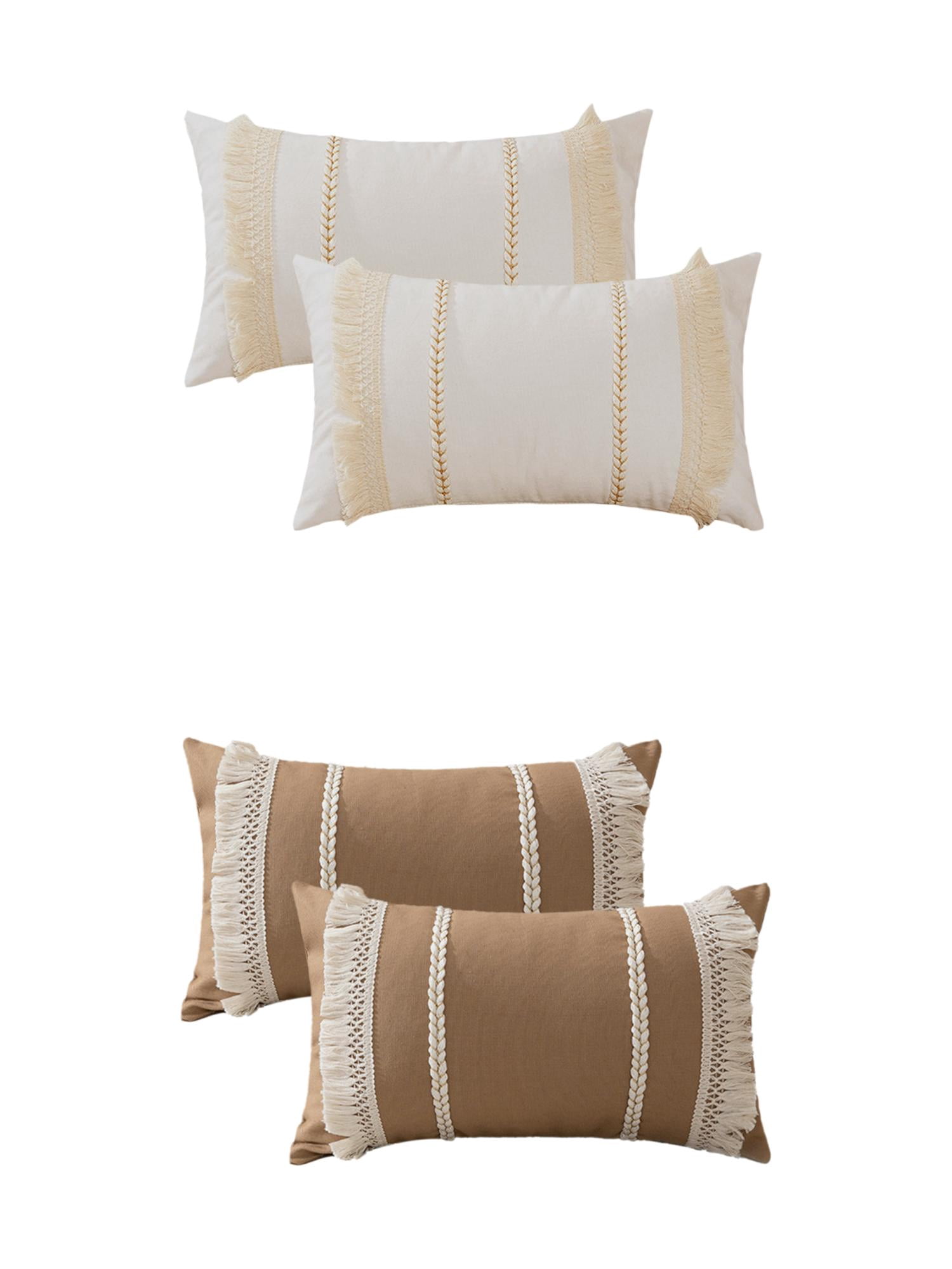 Unique Bargains 4 Pcs Boho Modern Textured Pillow Cover Tan/White 12" x 20"